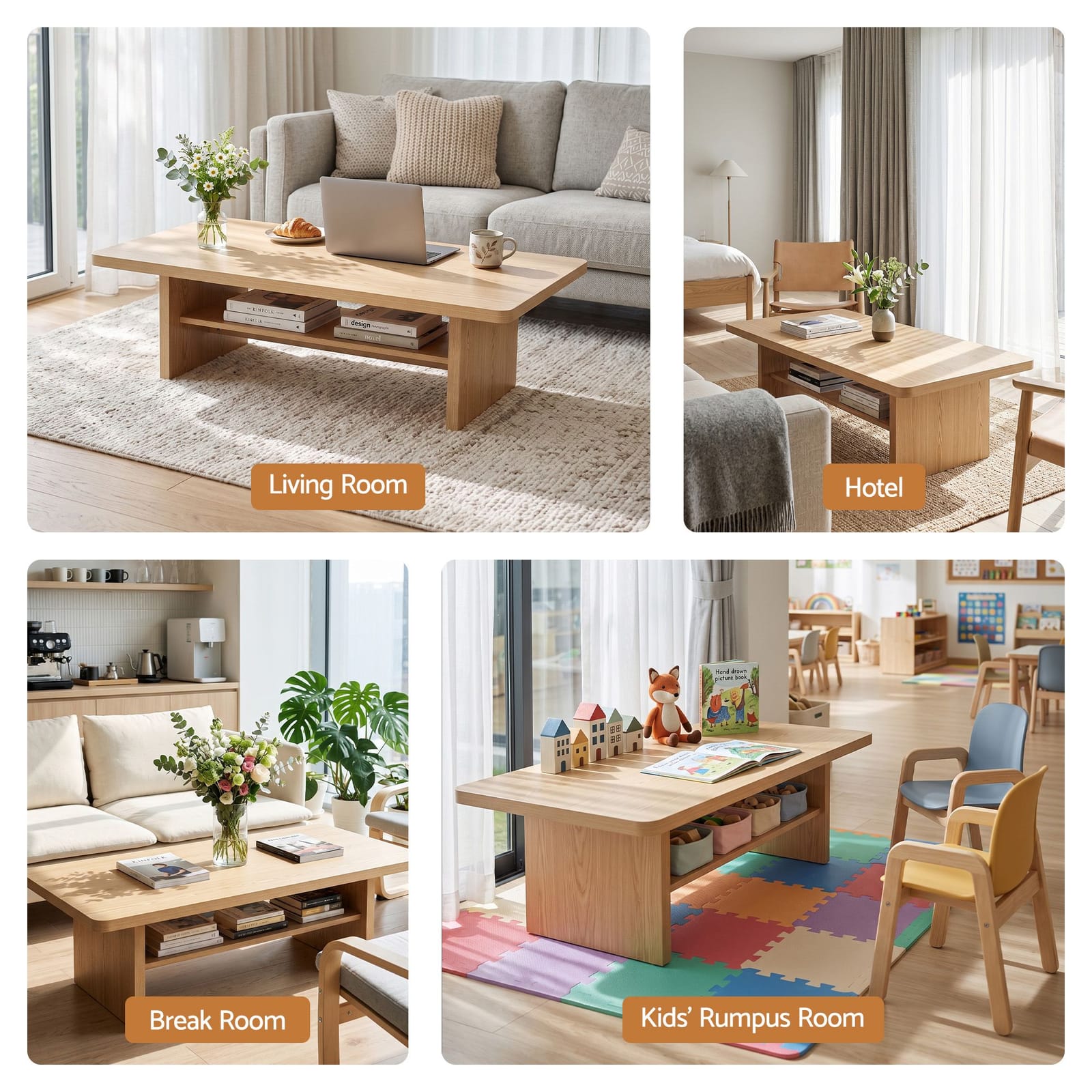 110cm Coffee Table 2-Tier Storage Shelf Pine | Simpledeals