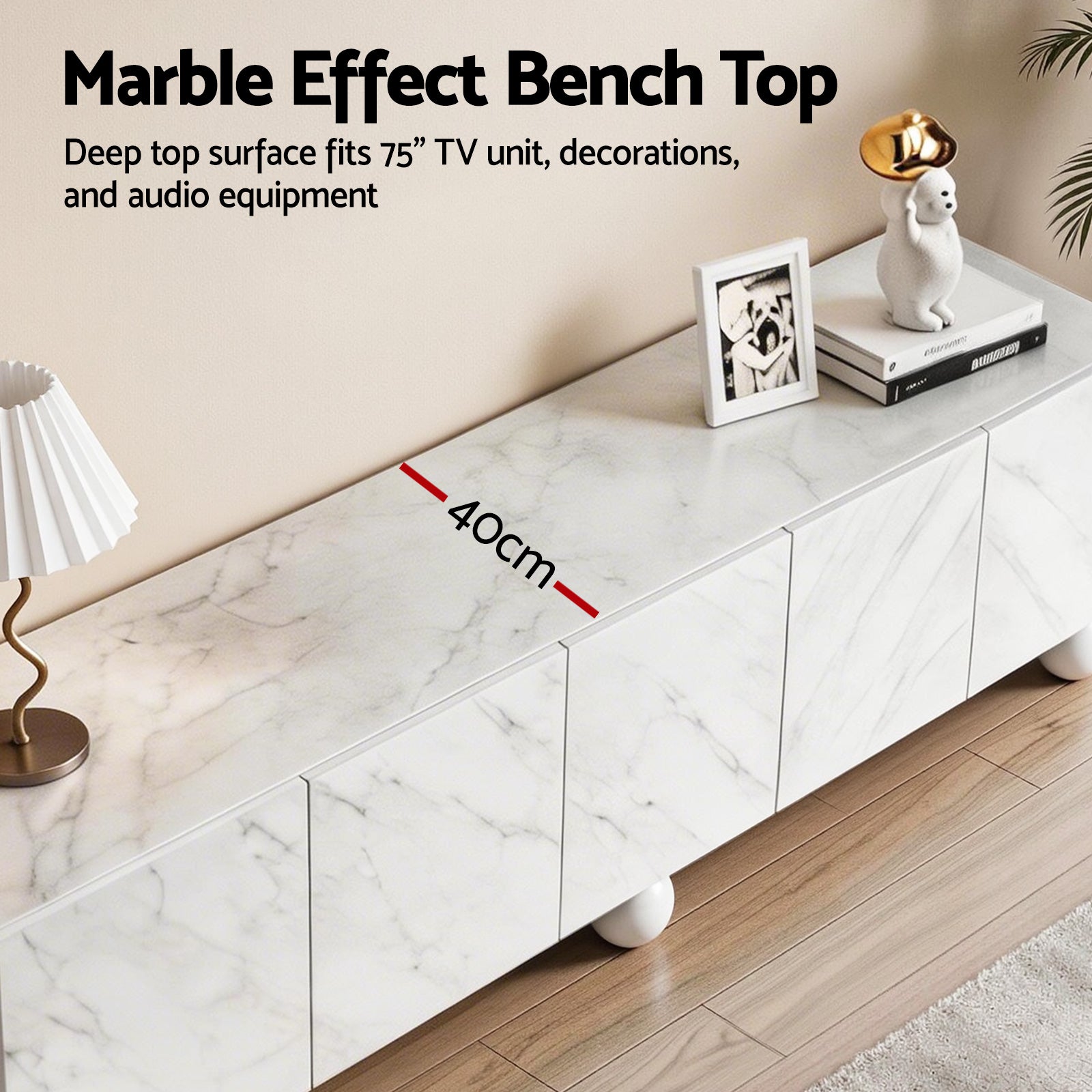200cm TV Unit Entertainment Cabinet White | Simpledeals