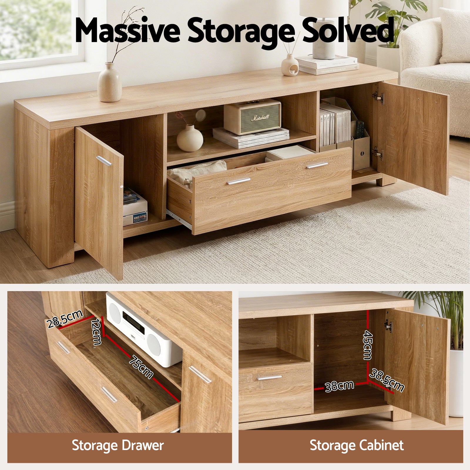 Artiss 180cm Pine TV Unit Entertainment Cabinet | Simpledeals