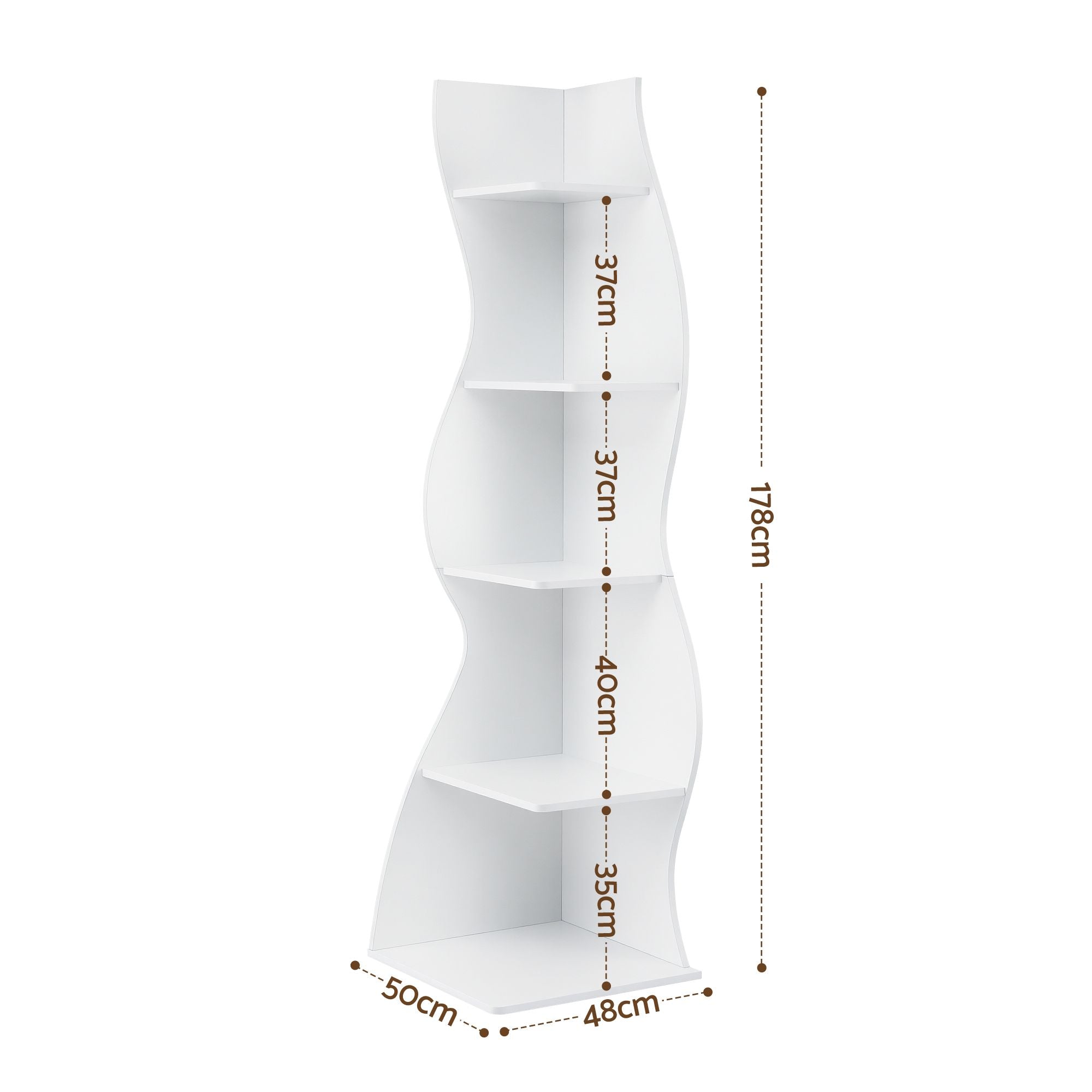 5-Tier Corner Bookshelf S-Shaped White Rack | Simpledeals