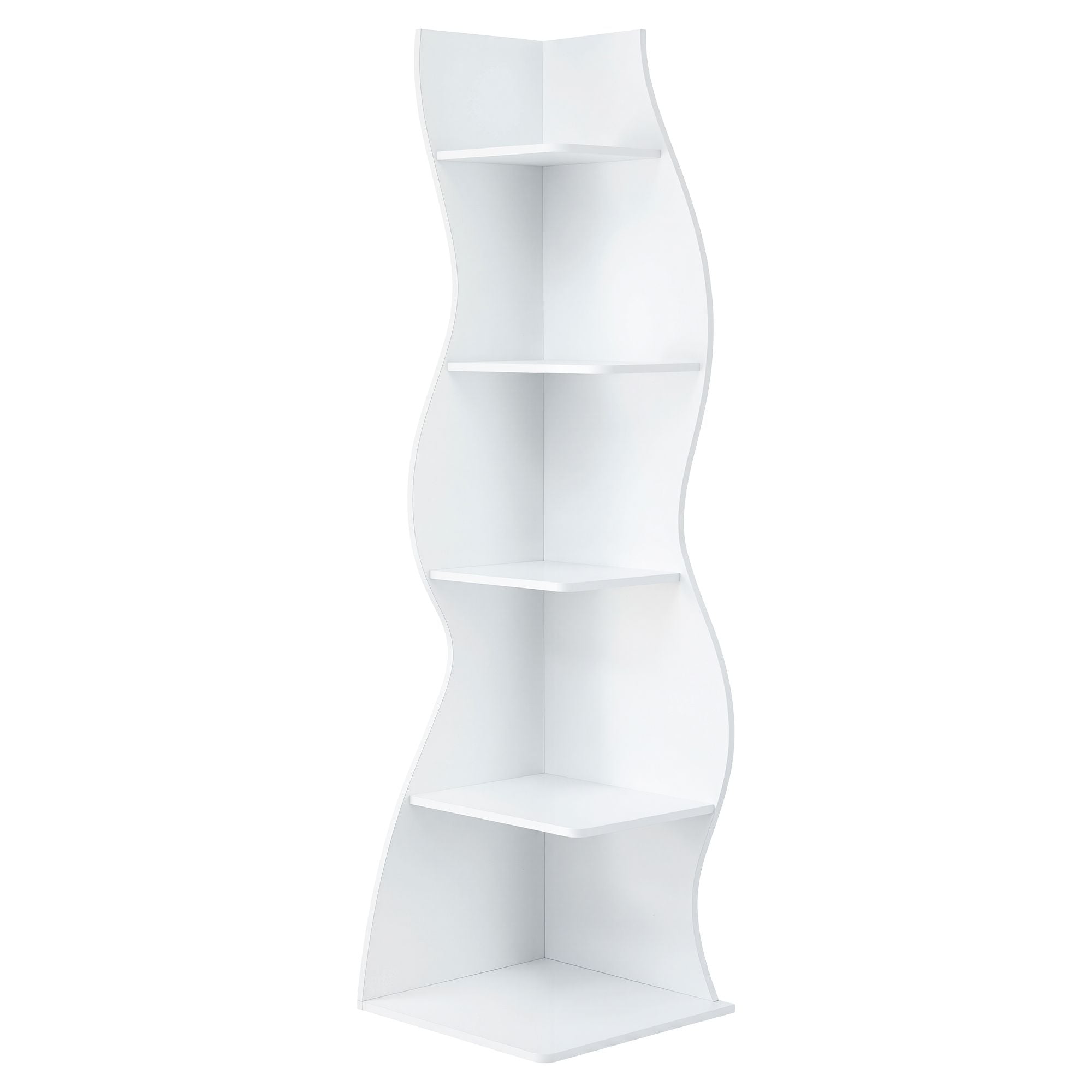 5-Tier Corner Bookshelf S-Shaped White Rack | Simpledeals