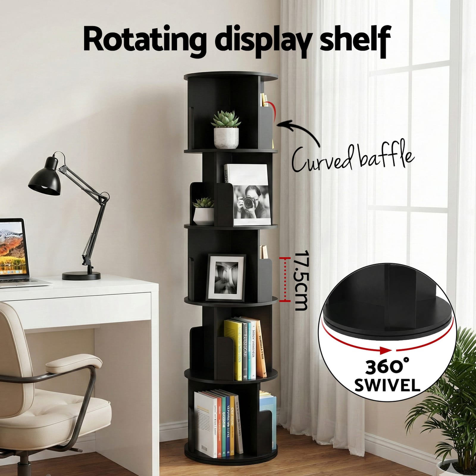 Round Bookshelf Display 40x40x159cm