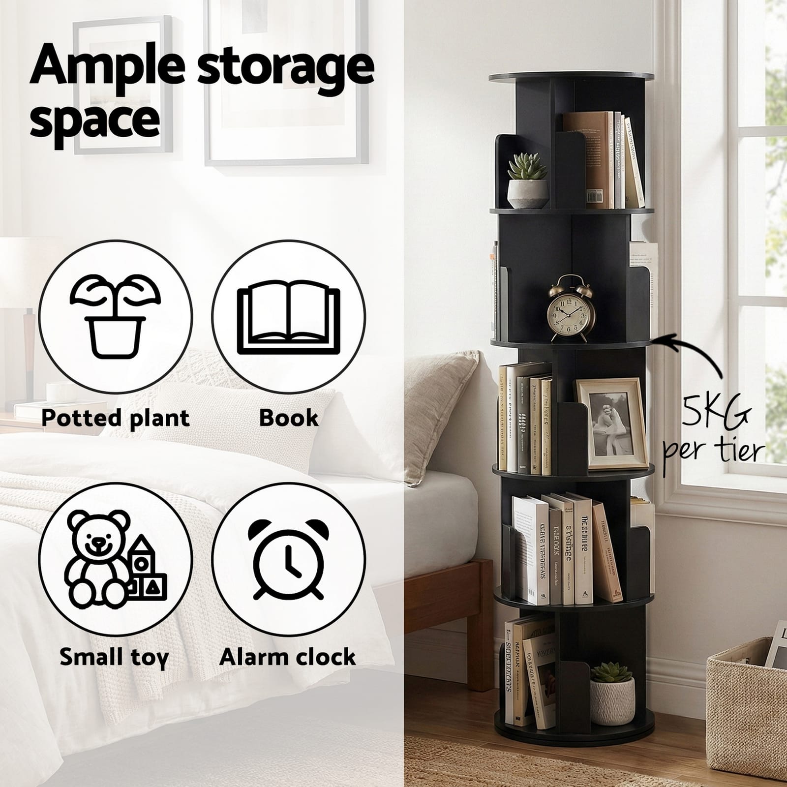 Round Bookshelf Display 40x40x159cm