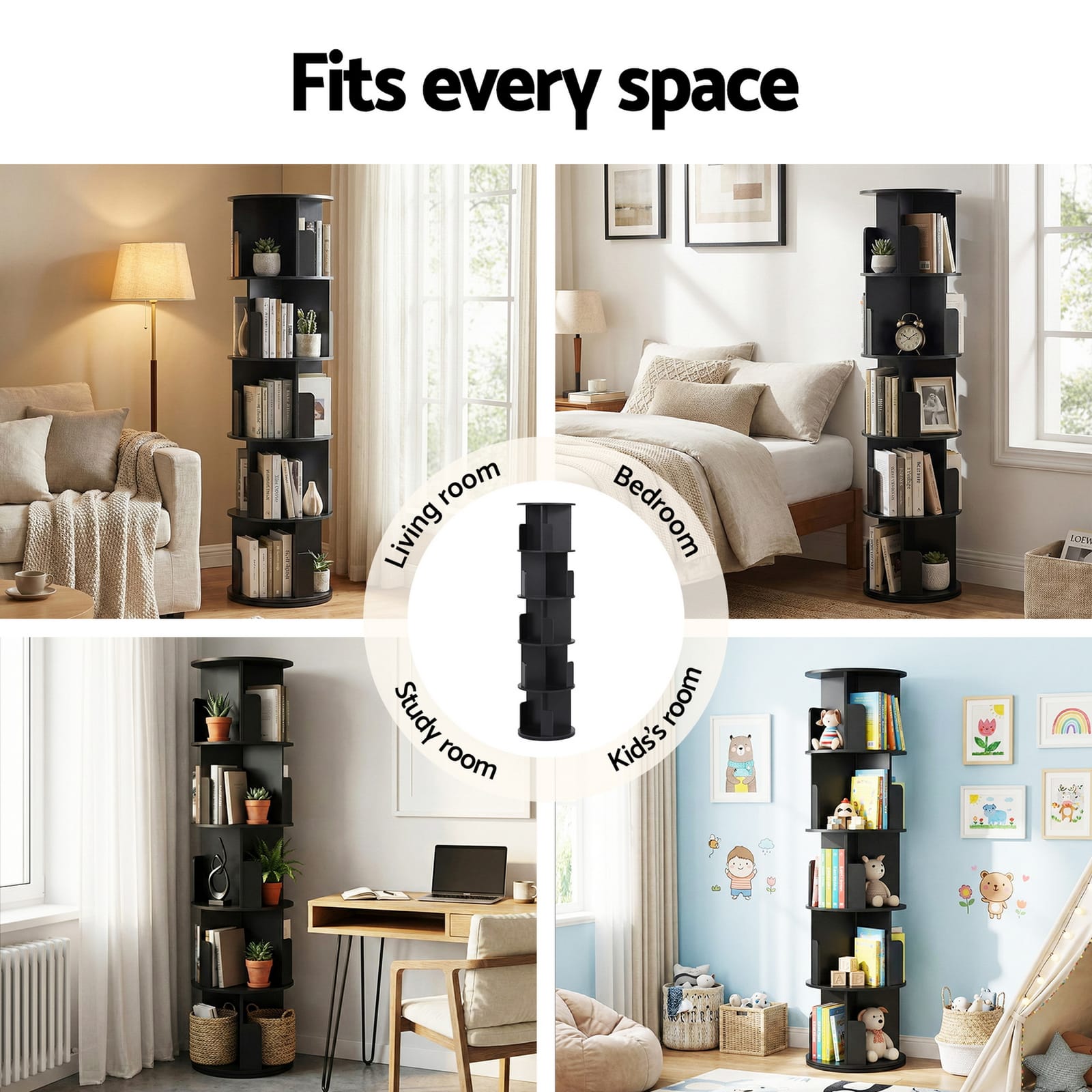 Round Bookshelf Display 40x40x159cm