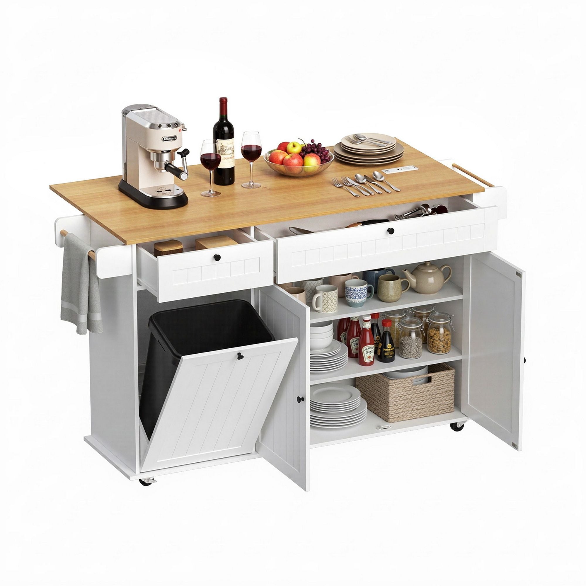 Kitchen Island Trolley 150cm Drawers Cabinet | Simpledeals