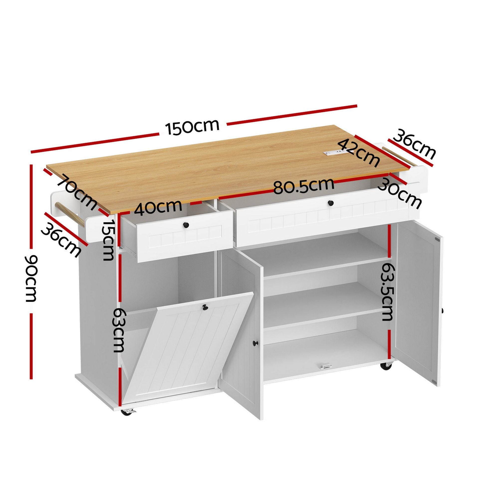 Kitchen Island Trolley 150cm Drawers Cabinet | Simpledeals
