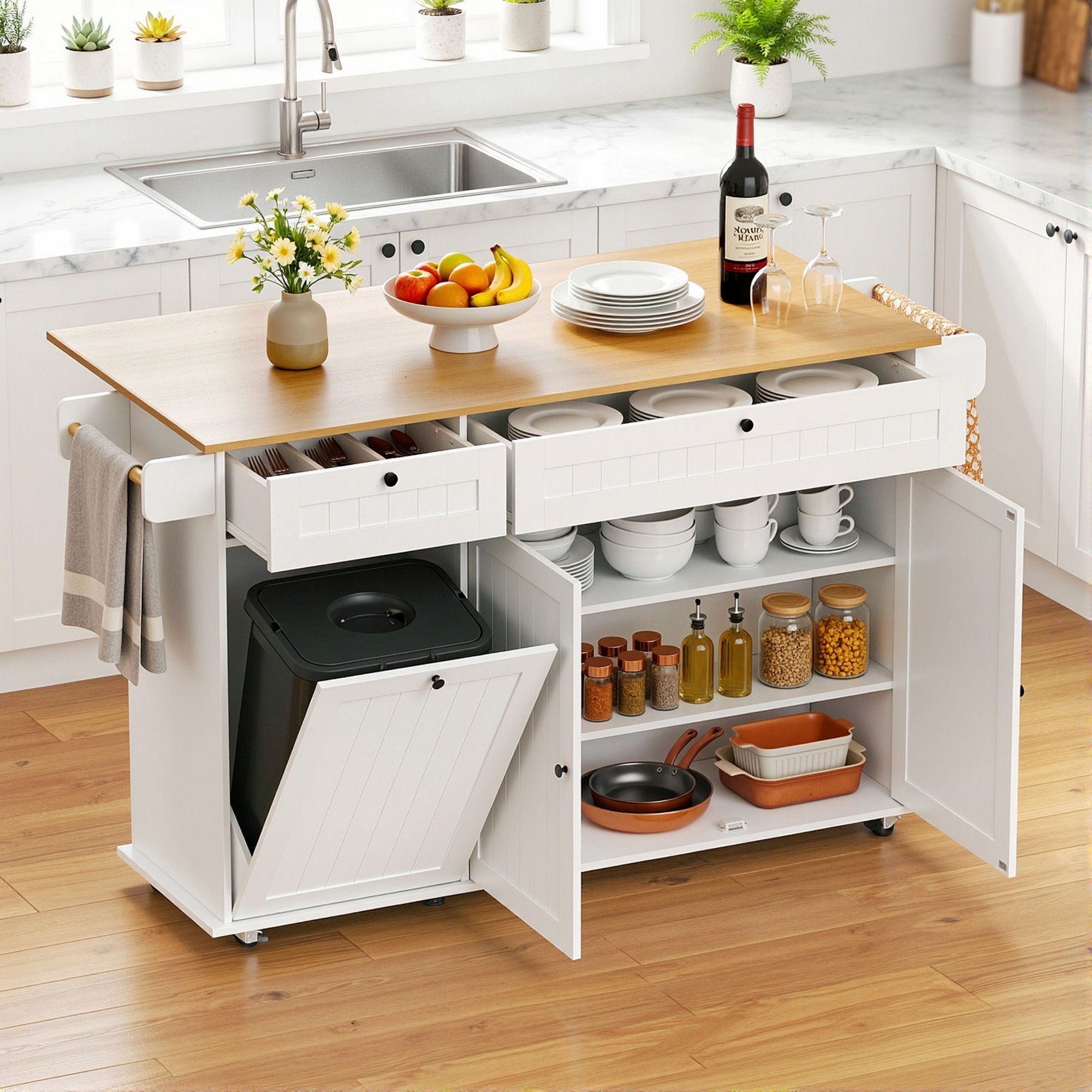 Kitchen Island Trolley 150cm Drawers Cabinet | Simpledeals