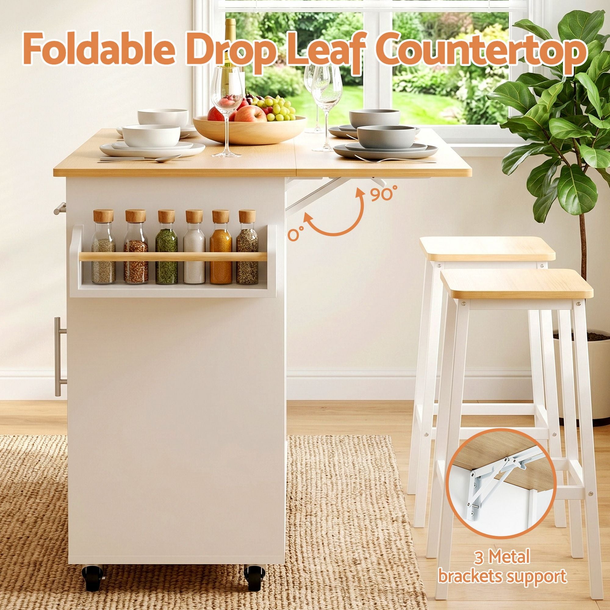 Kitchen Island Trolley Rolling Cart 90cm White | Simpledeals