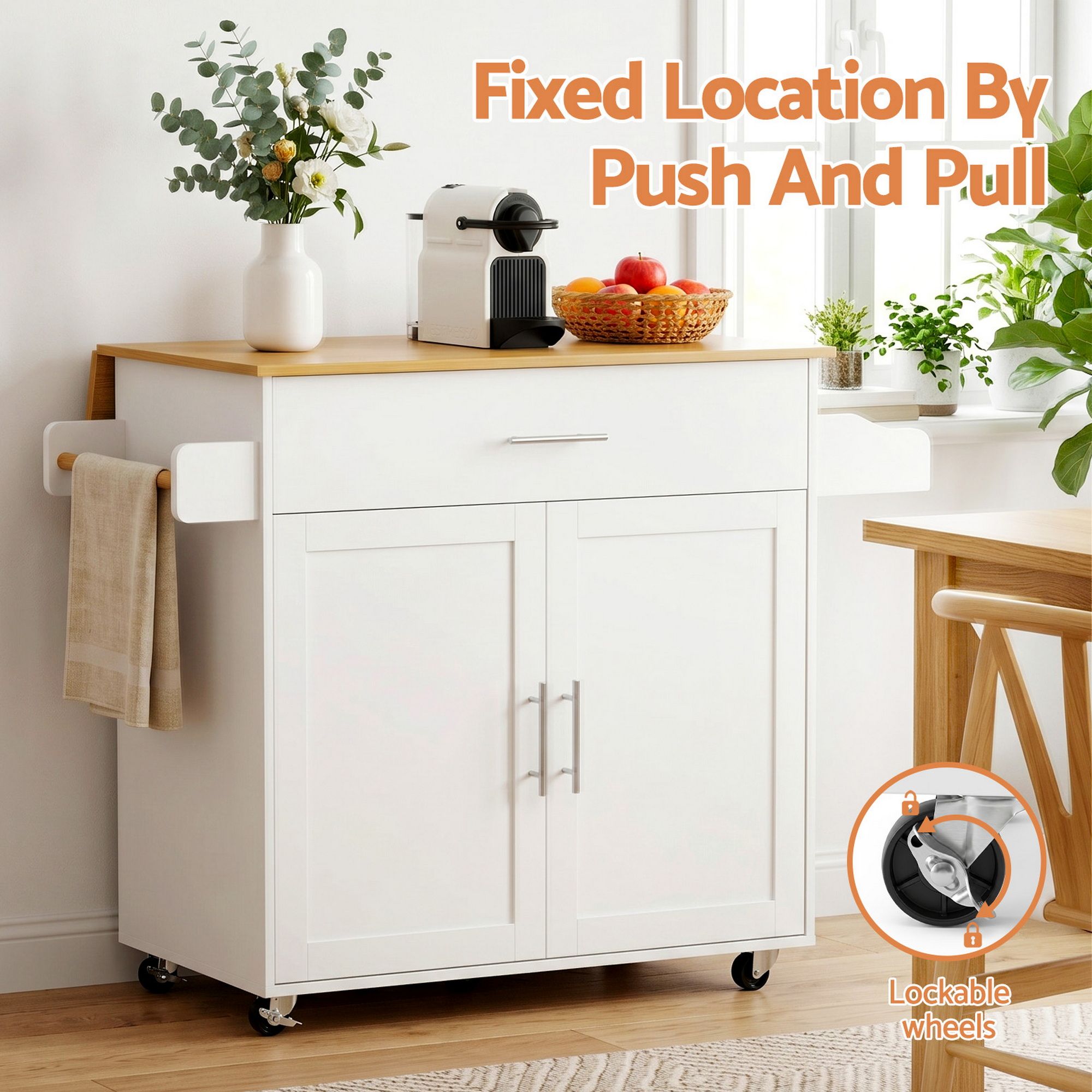 Kitchen Island Trolley Rolling Cart 90cm White | Simpledeals