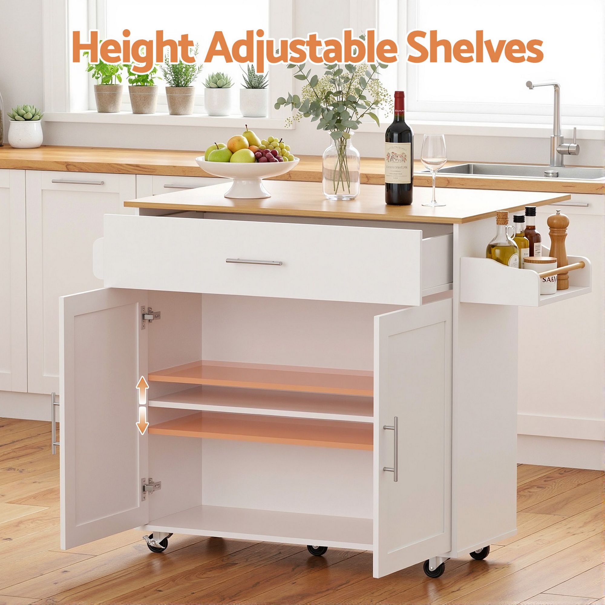 Kitchen Island Trolley Rolling Cart 90cm White | Simpledeals