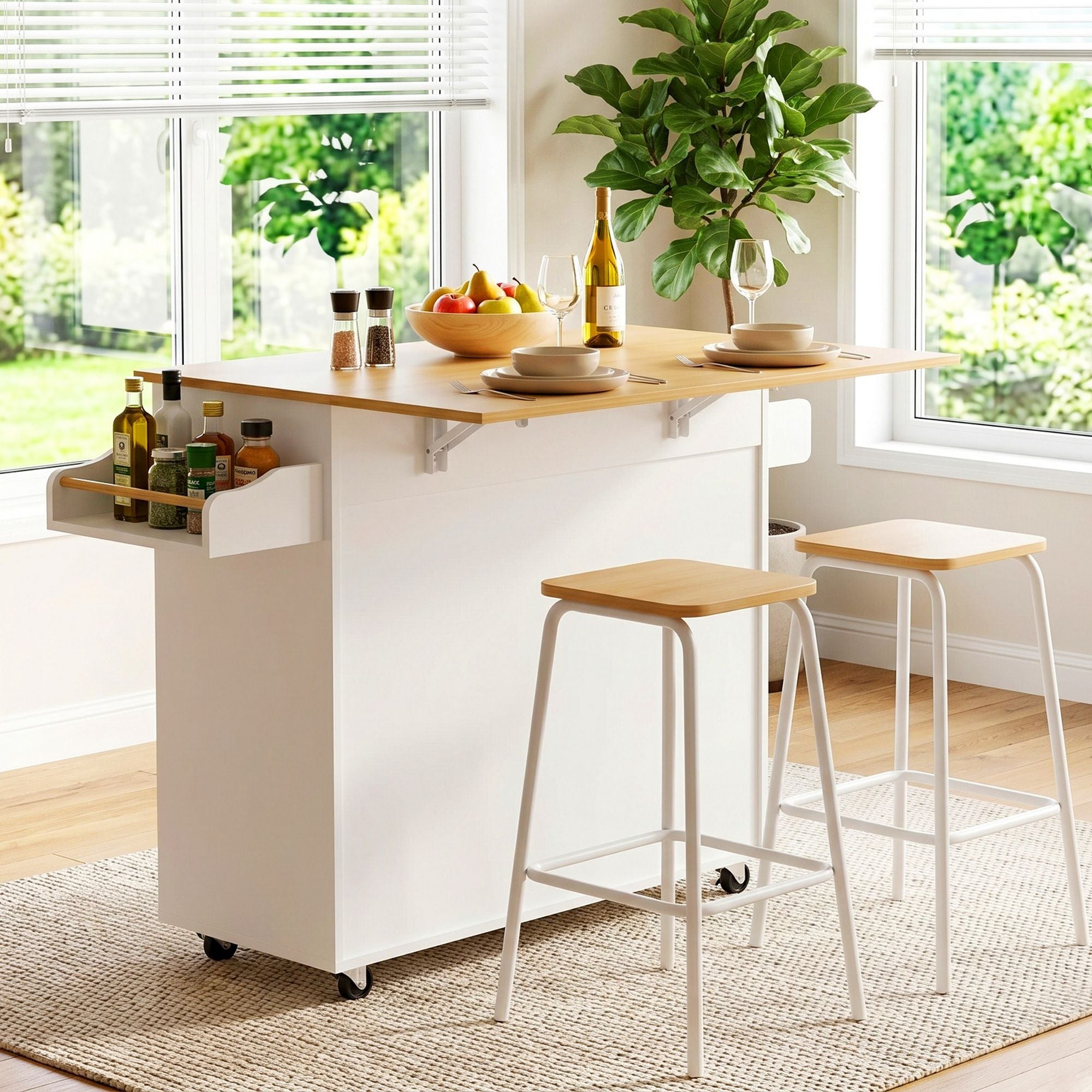 Kitchen Island Trolley Rolling Cart 90cm White | Simpledeals