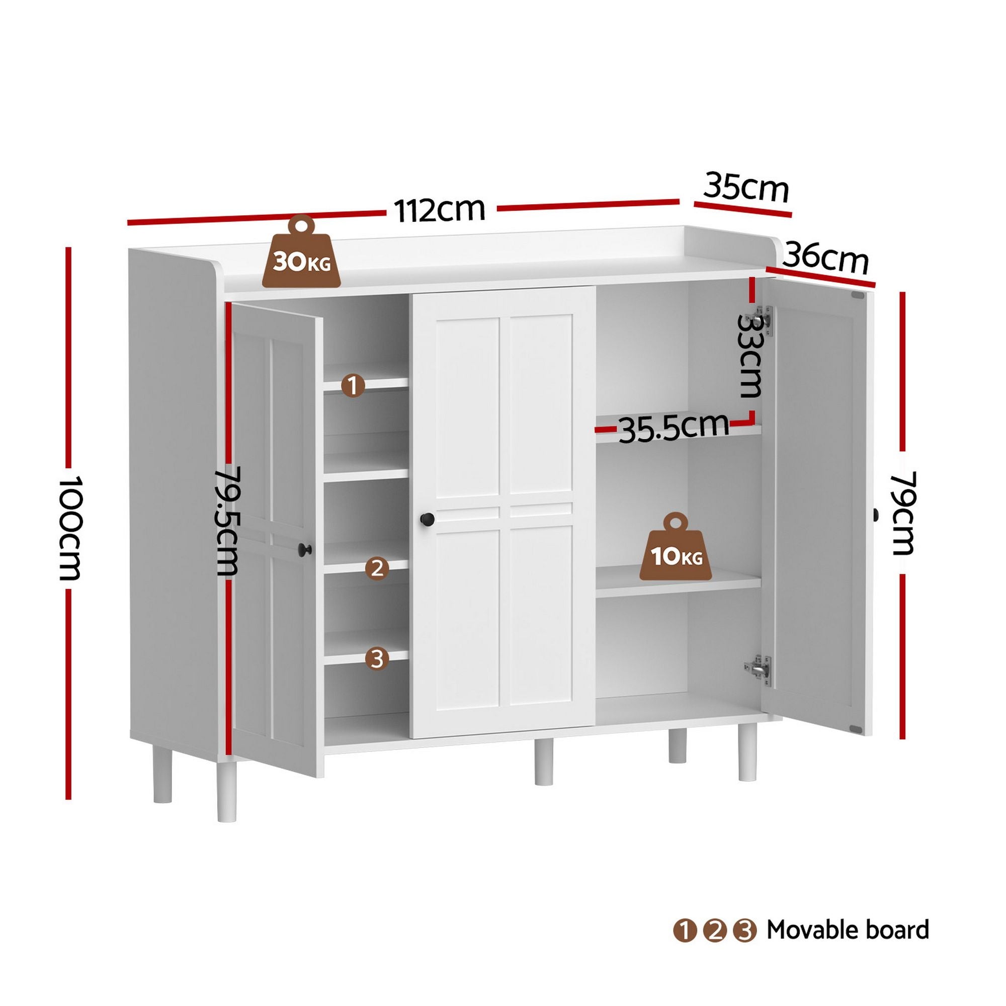 Shoe Cabinet 30 Pairs 8-Tier Storage White | Simpledeals