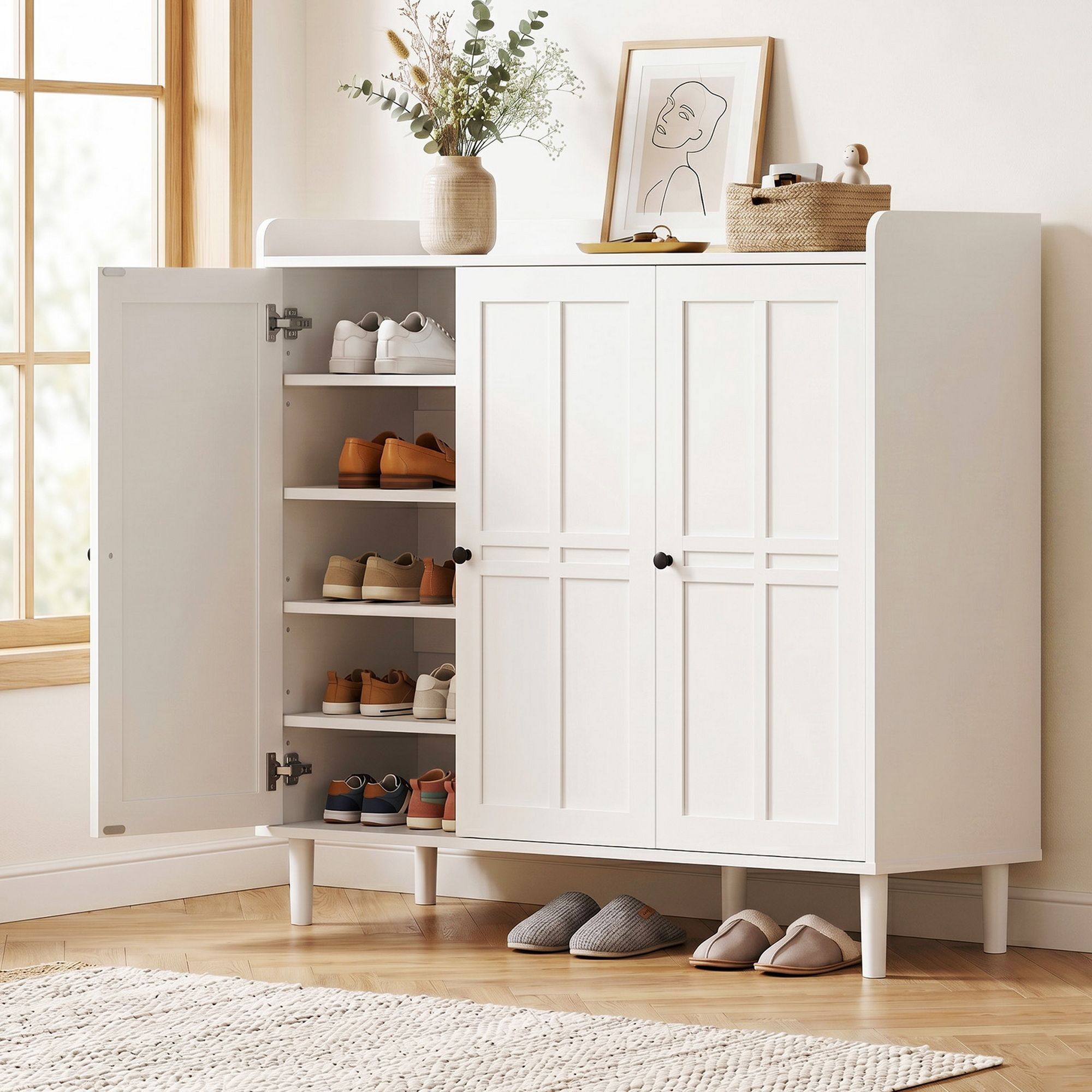 Shoe Cabinet 30 Pairs 8-Tier Storage White | Simpledeals