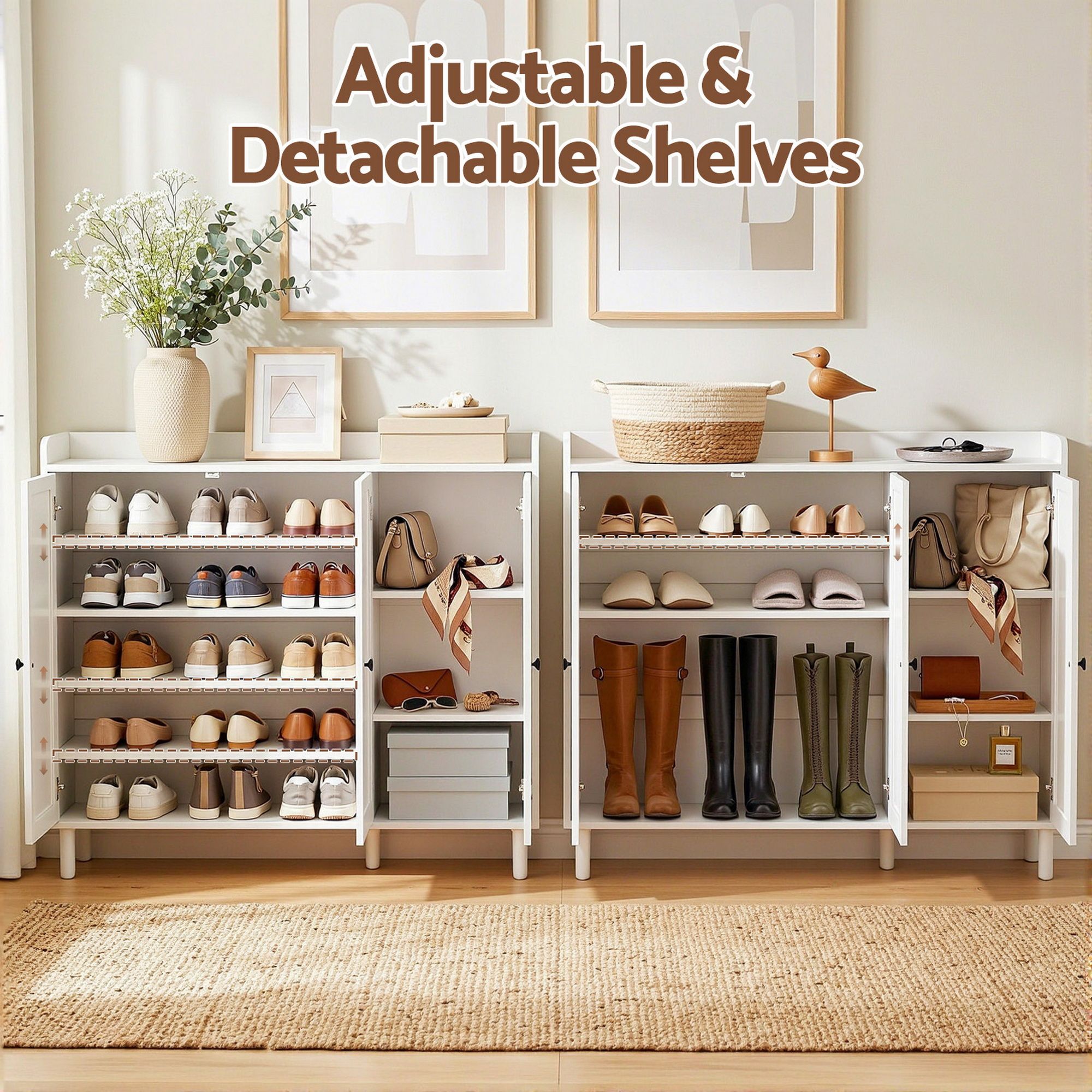 Shoe Cabinet 30 Pairs 8-Tier Storage White | Simpledeals