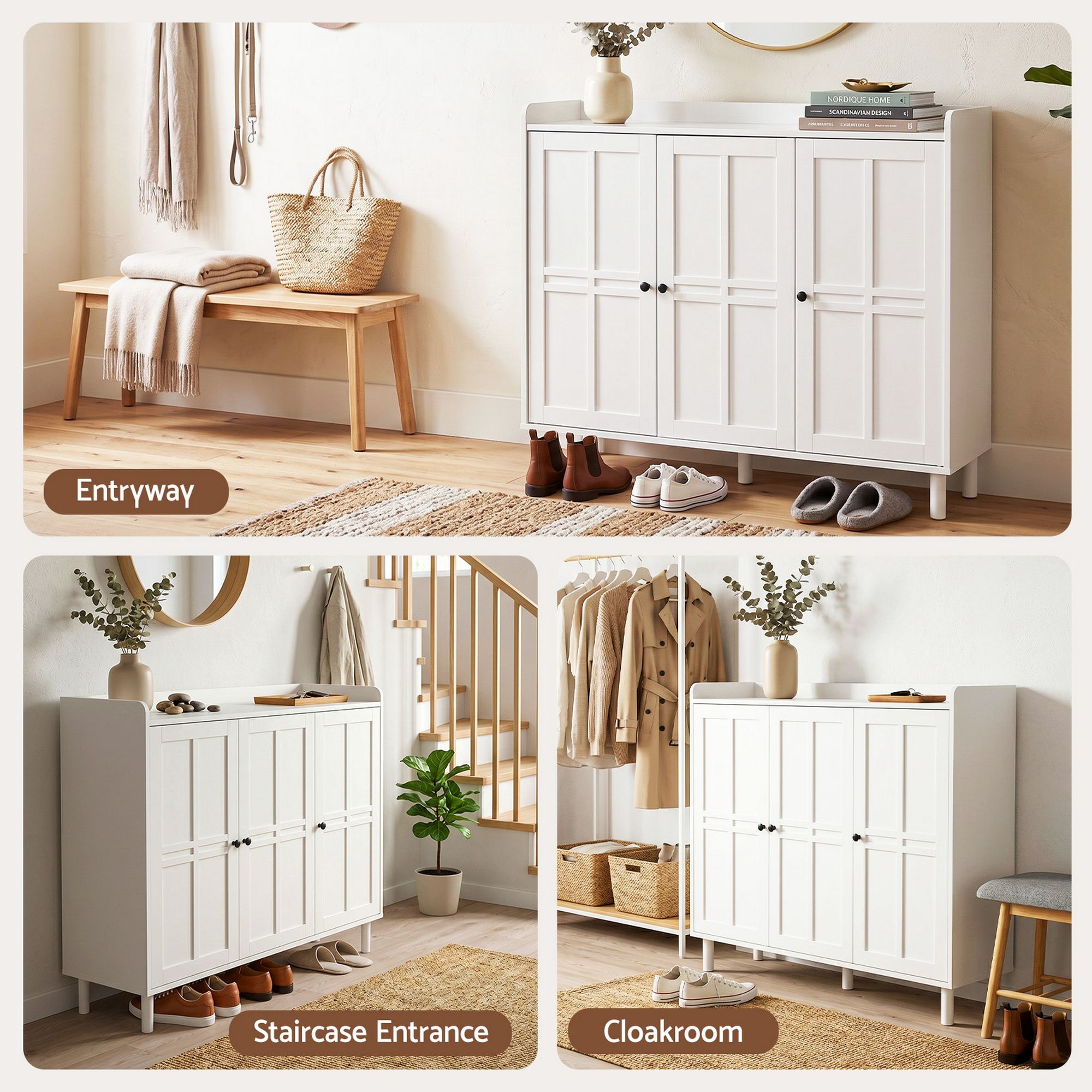Shoe Cabinet 30 Pairs 8-Tier Storage White | Simpledeals