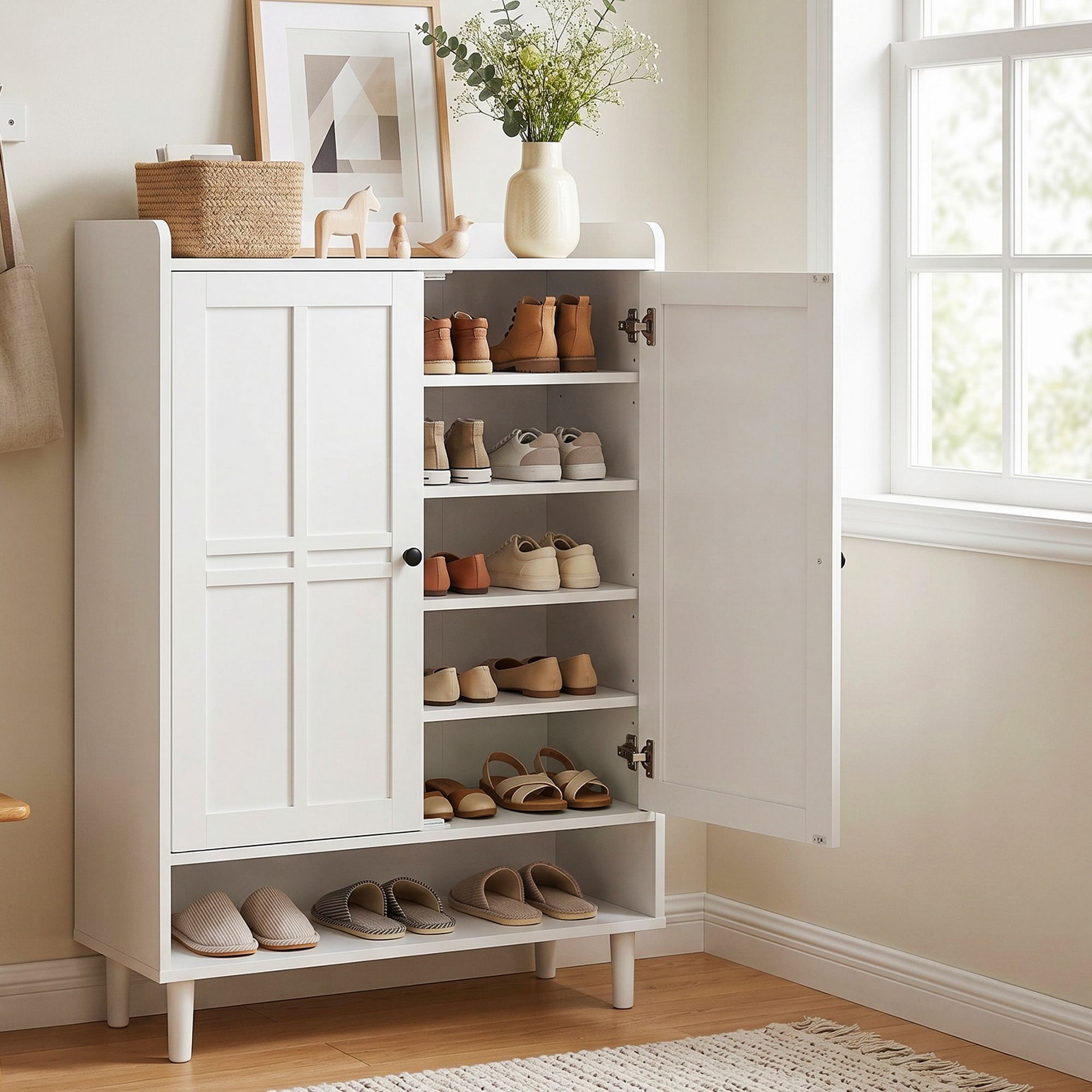 White Shoe Cabinet 6 Tier 24 Pairs Storage | Simpledeals