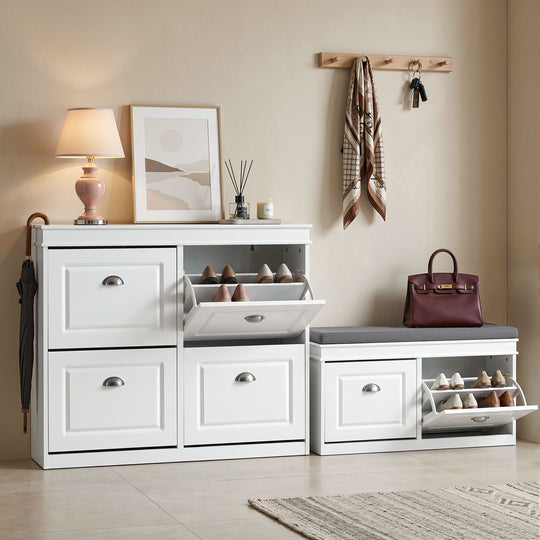 Shoe Cabinet Bench Set Flip Drawer White - Shoe Storage