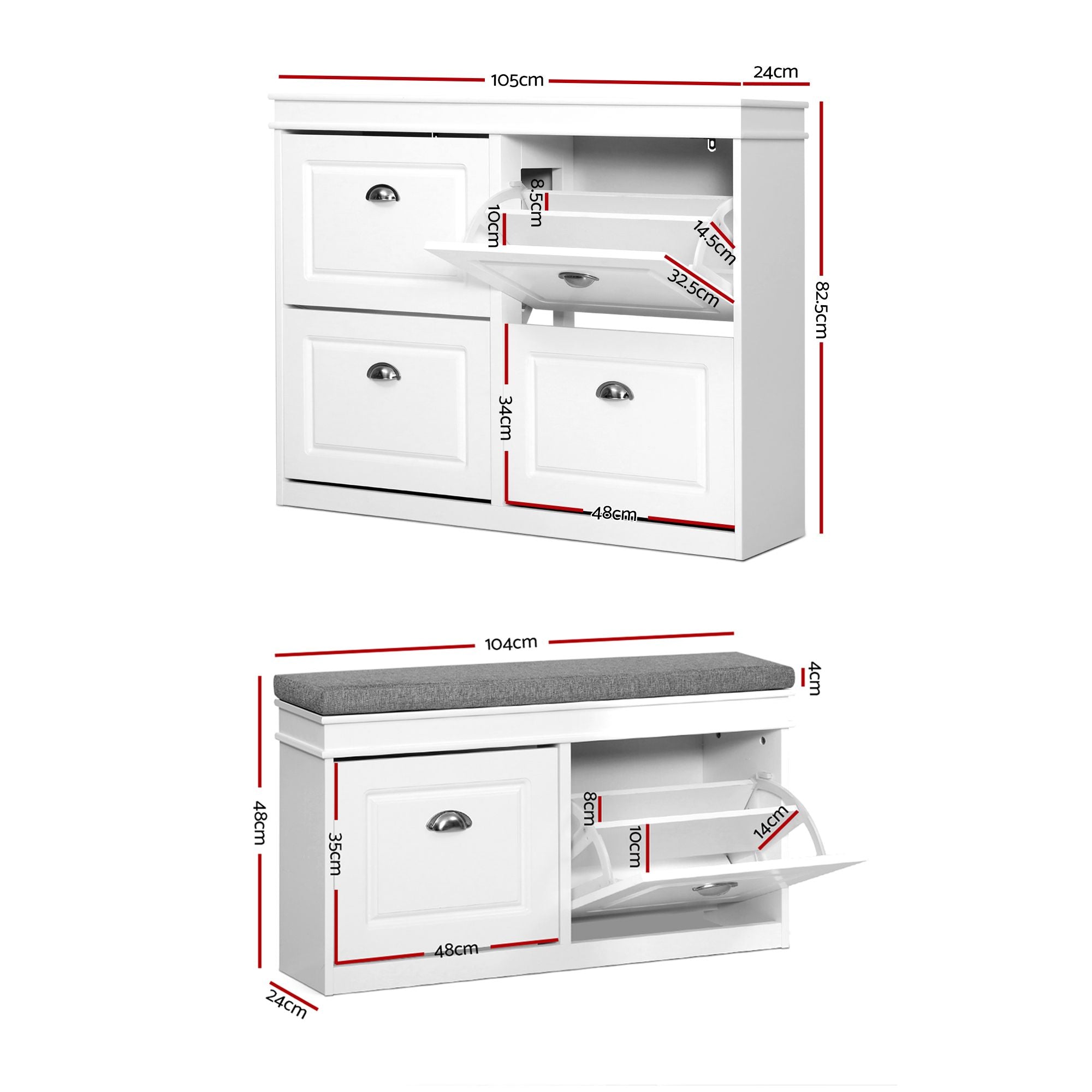 Shoe Cabinet Bench Set Flip Drawer White | Simpledeals