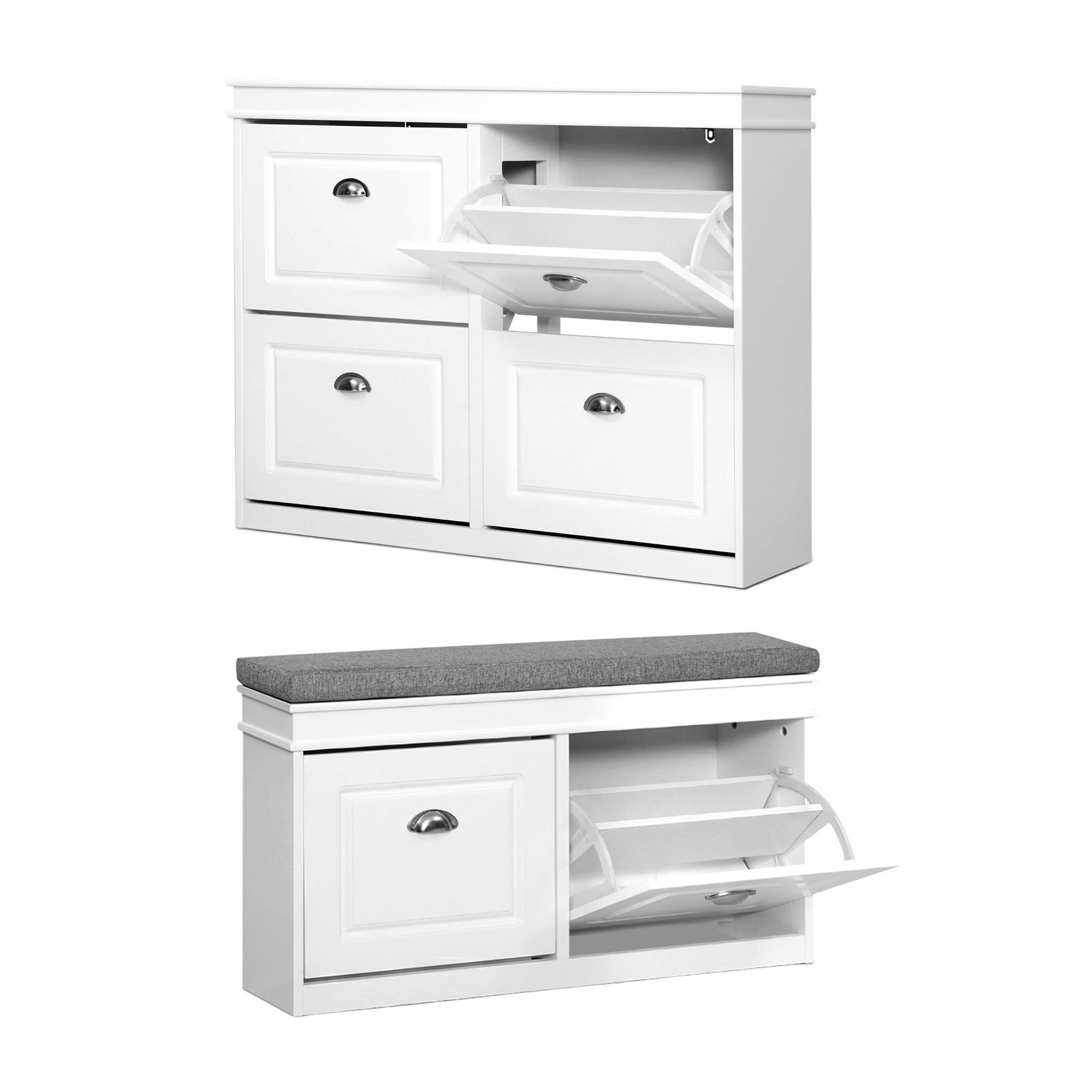 Shoe Cabinet Bench Set Flip Drawer White | Simpledeals