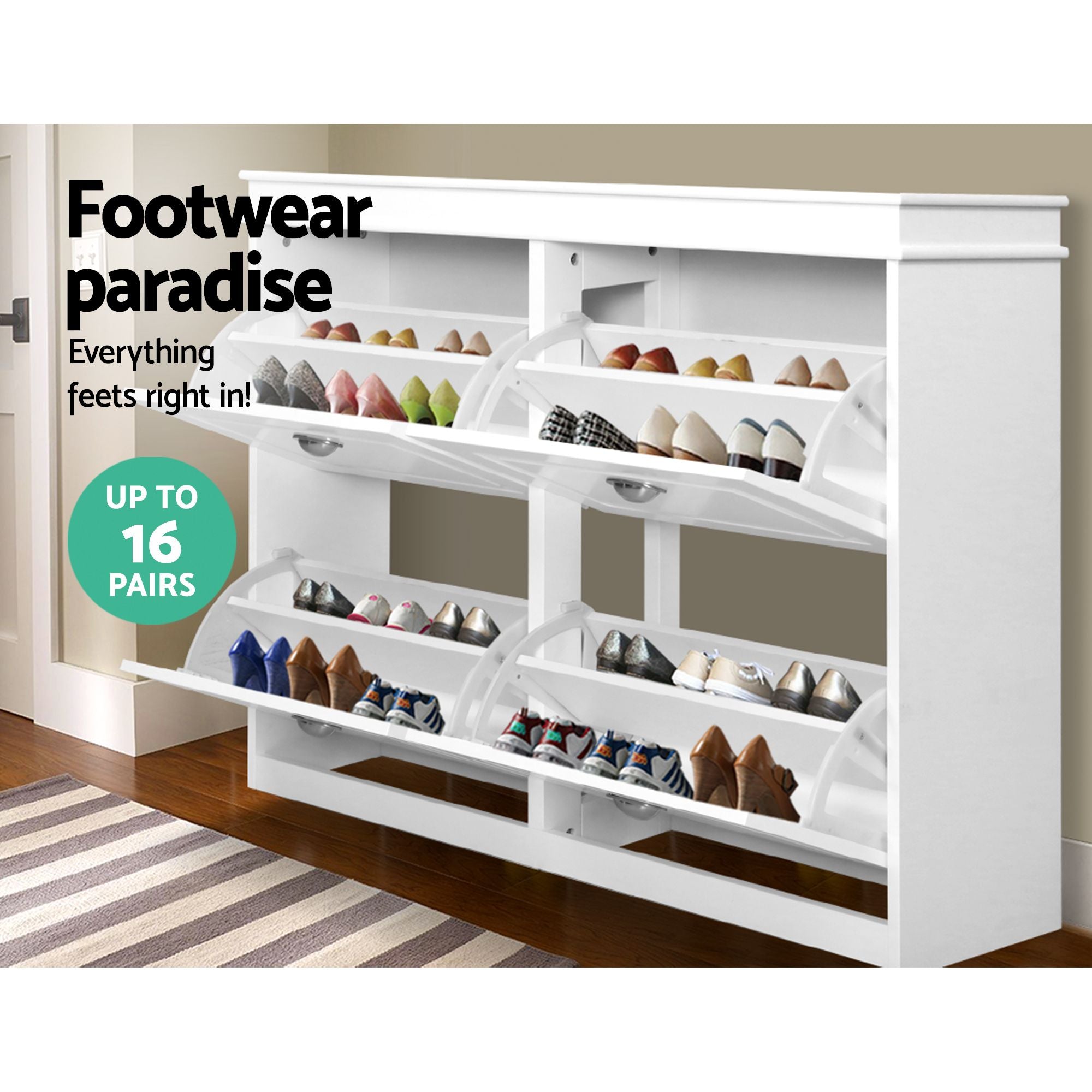 Shoe Cabinet Bench Set Flip Drawer White | Simpledeals