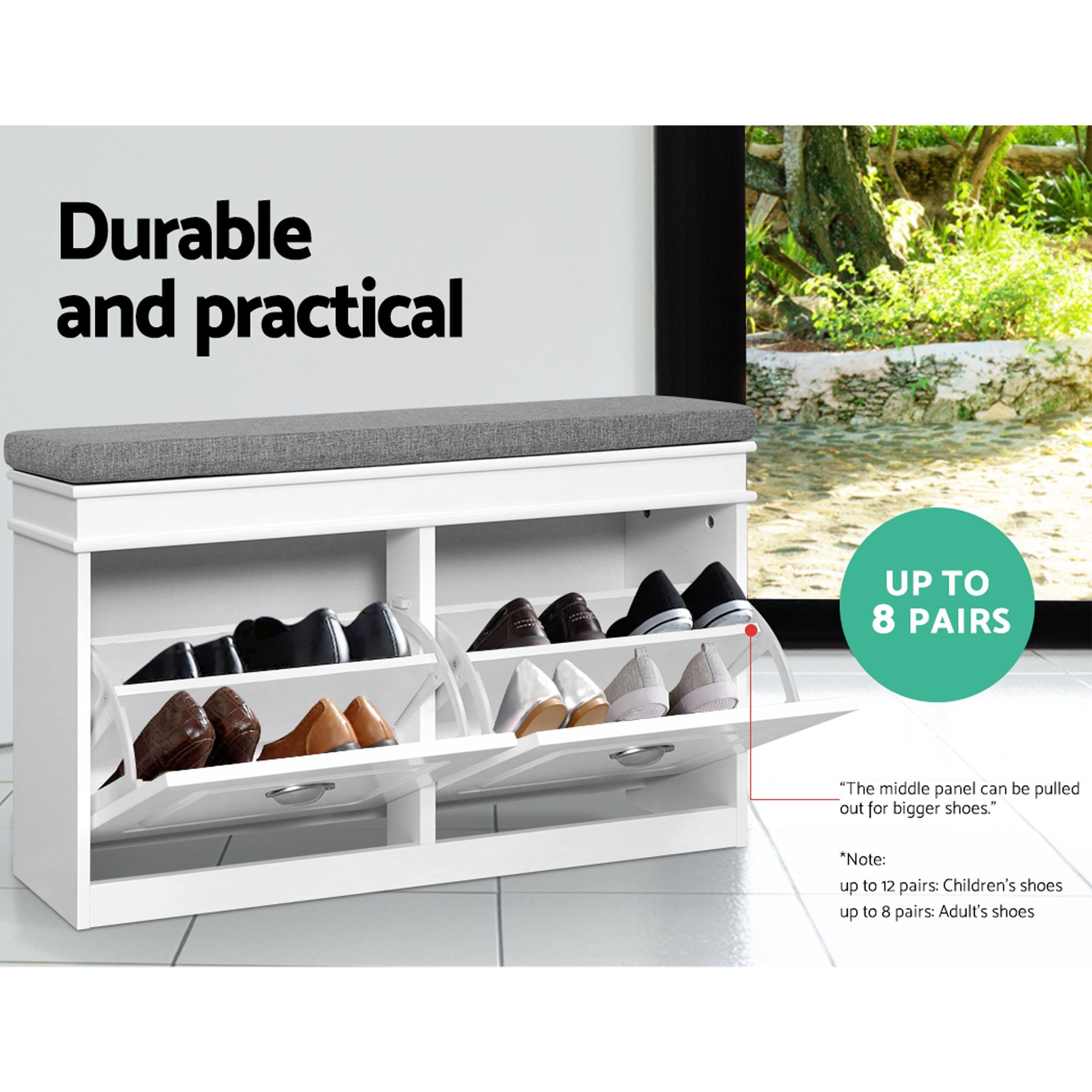 Shoe Cabinet Bench Set Flip Drawer White | Simpledeals