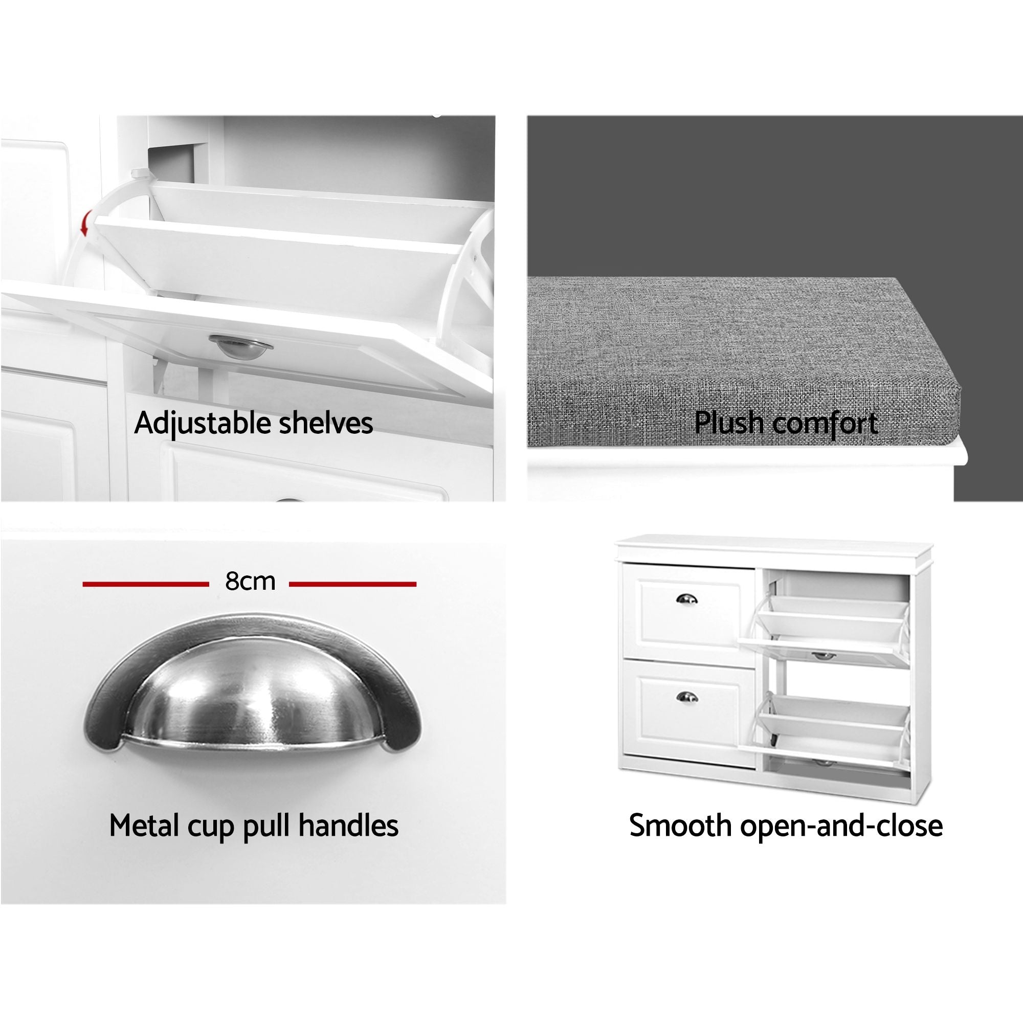 Shoe Cabinet Bench Set Flip Drawer White | Simpledeals