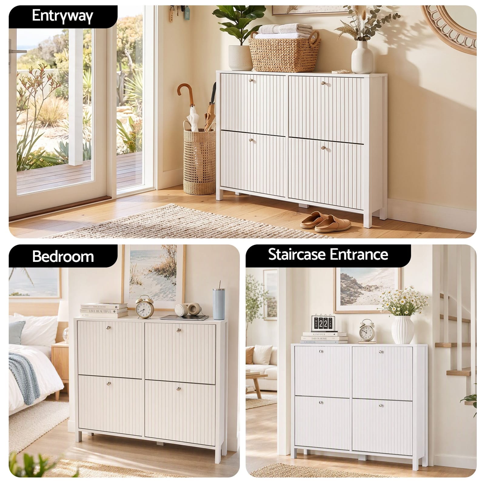 Shoe Cabinet 4 Drawer White 110x24x90cm