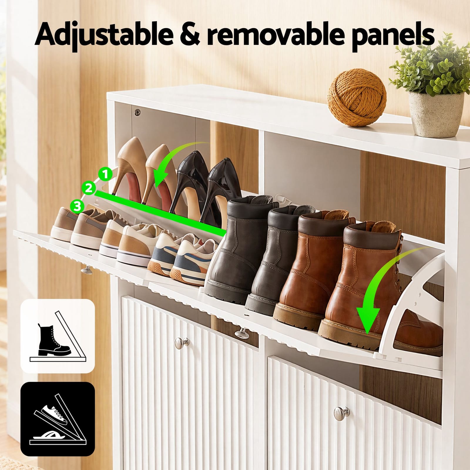 Shoe Cabinet 4 Drawer White 110x24x90cm