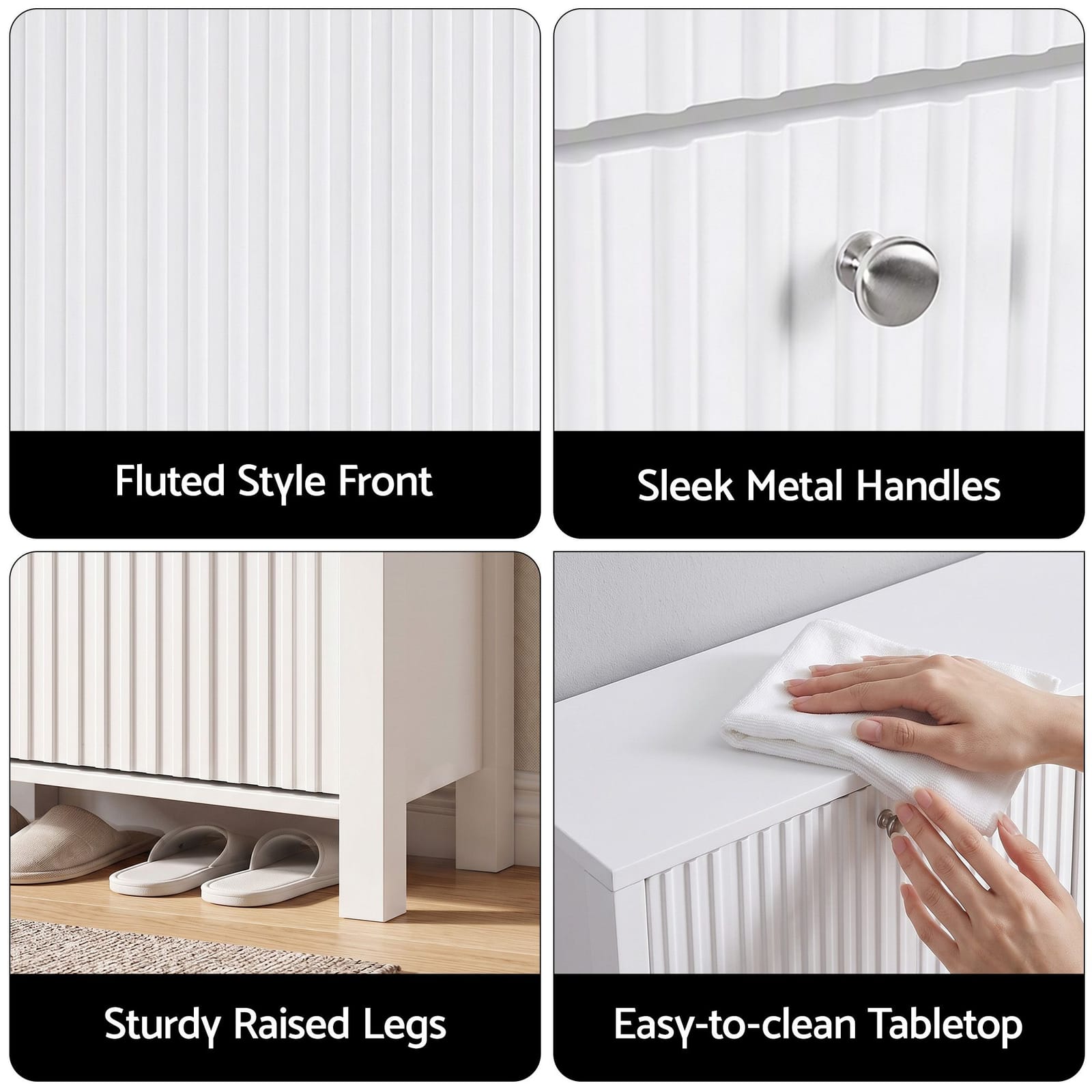 Shoe Cabinet 4 Drawer White 110x24x90cm