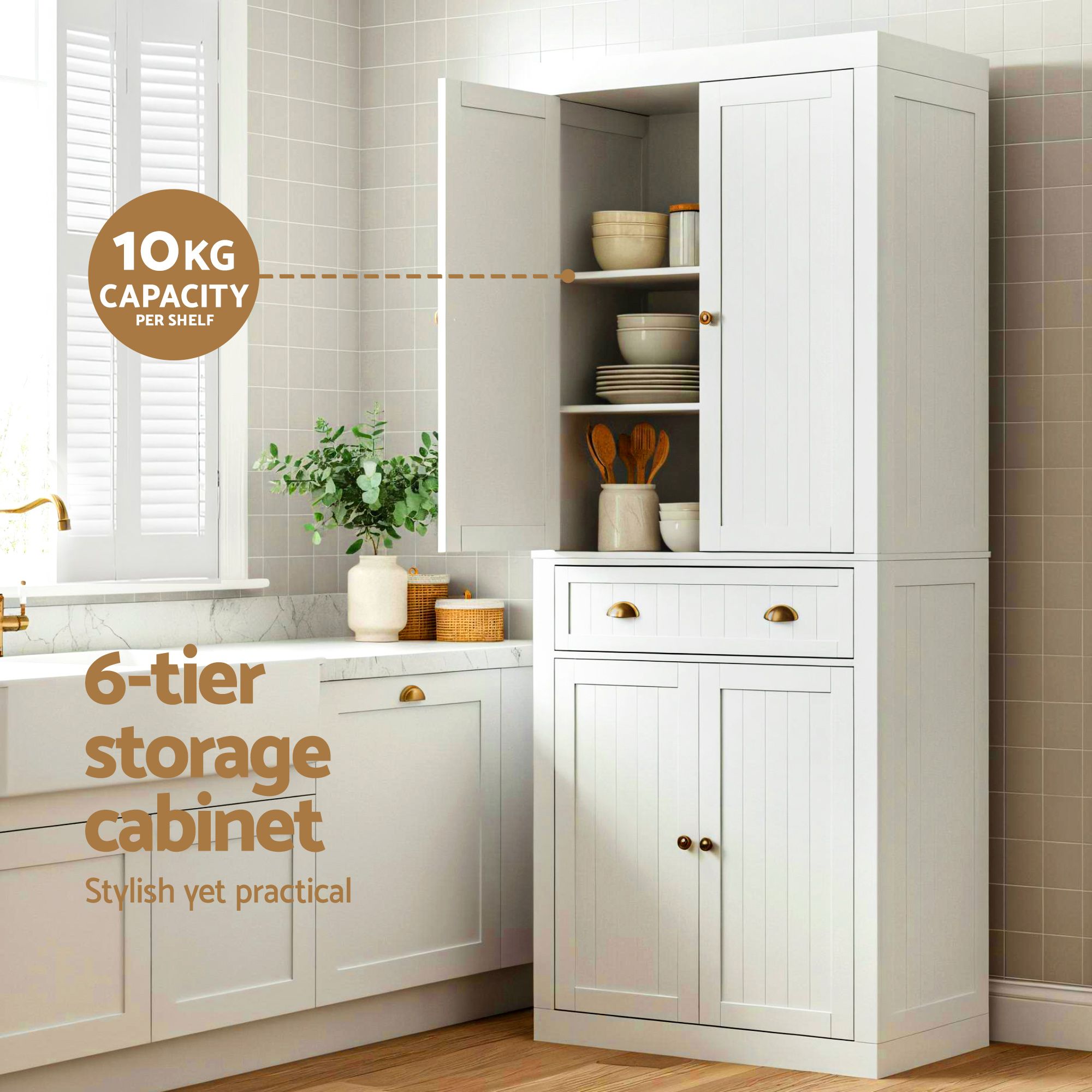 6-Tier Buffet Sideboard Cabinet Twin Pack White | Simpledeal