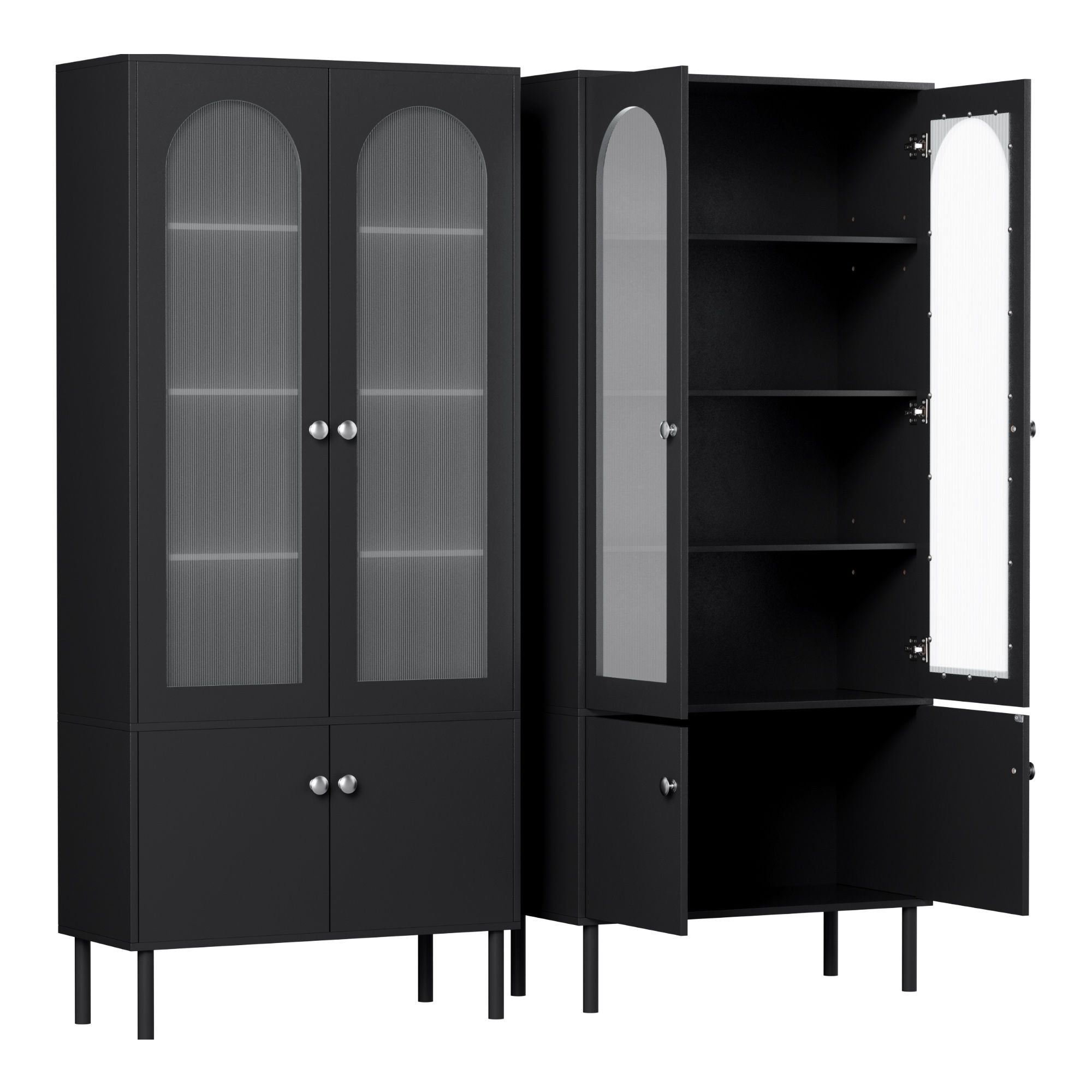Fluted Buffet Sideboard Cabinet 5-Tier Black | Simpledeals