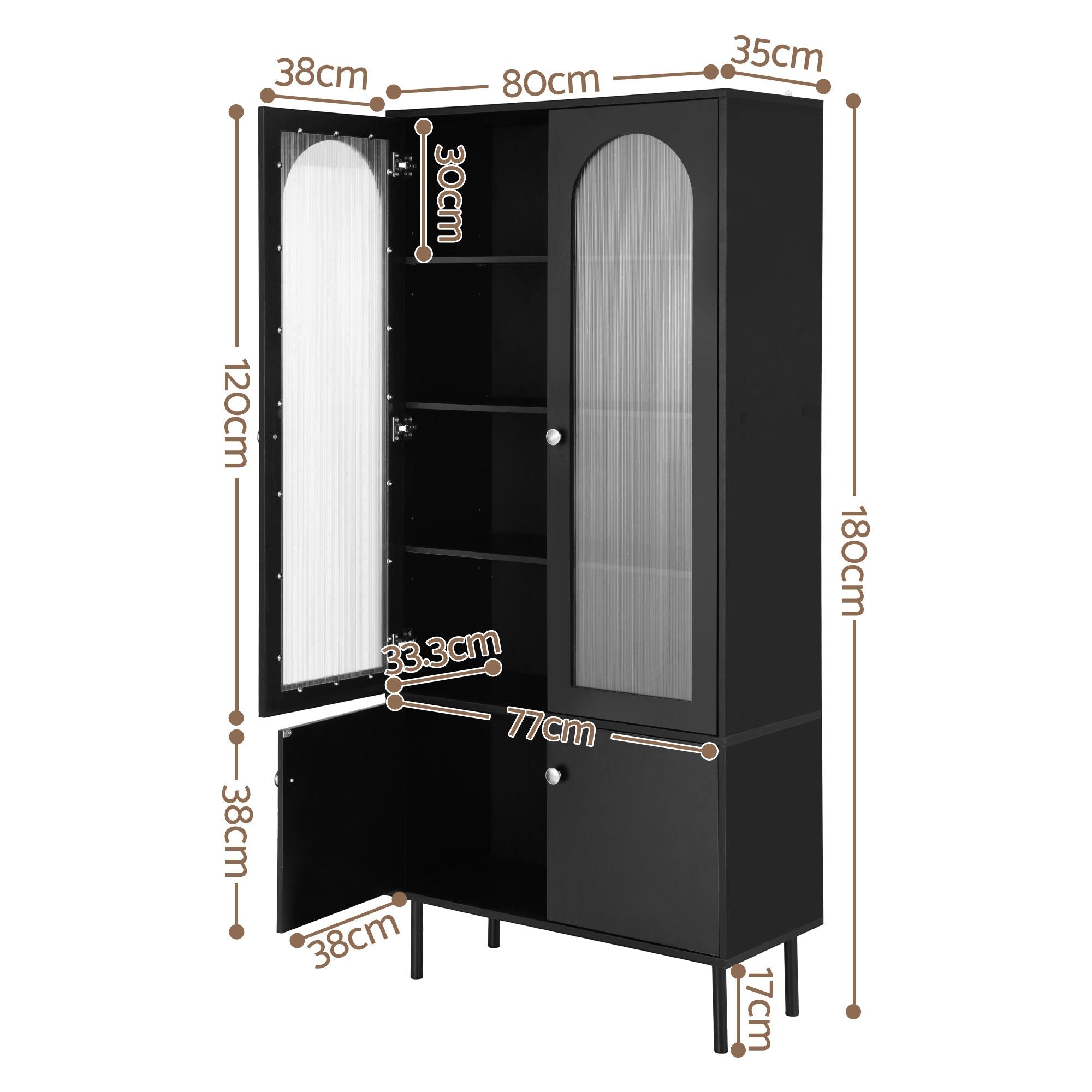 Fluted Buffet Sideboard Cabinet 5-Tier Black | Simpledeals