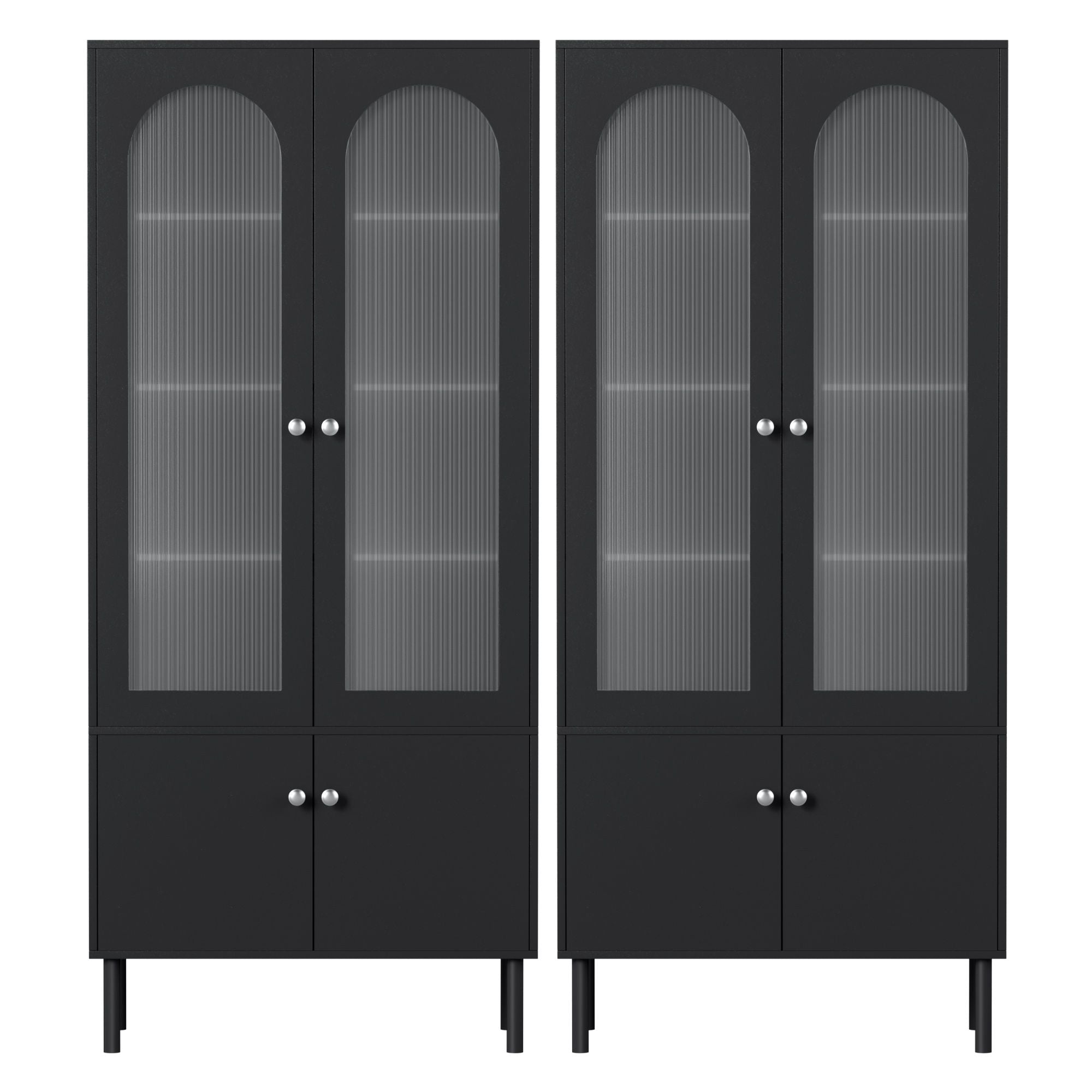 Fluted Buffet Sideboard Cabinet 5-Tier Black | Simpledeals