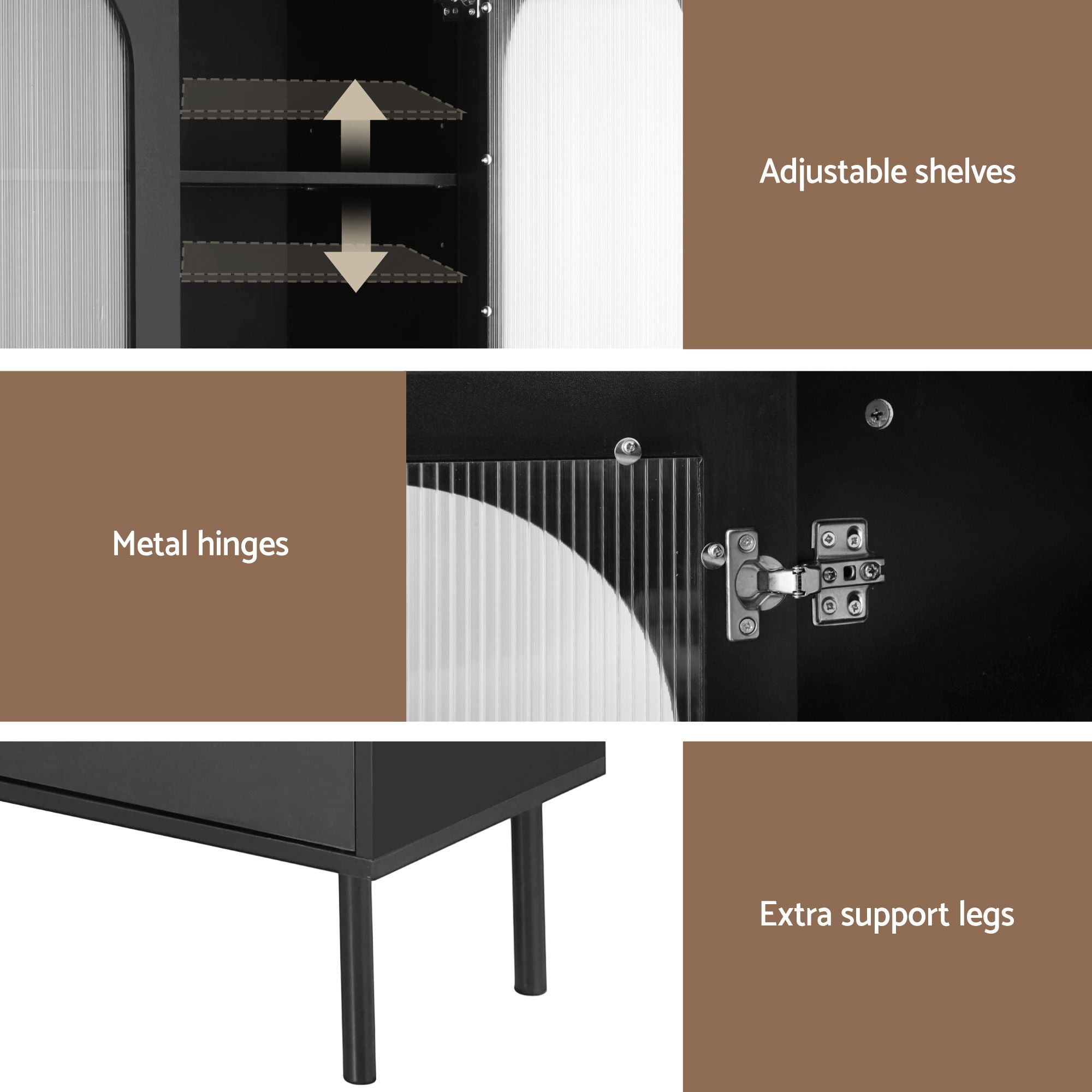 Fluted Buffet Sideboard Cabinet 5-Tier Black | Simpledeals