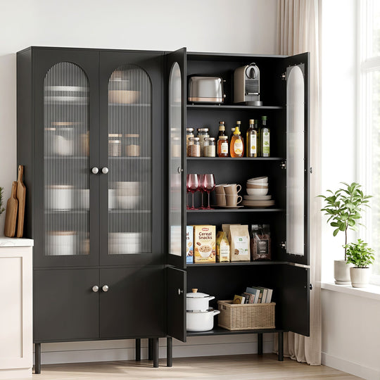 Fluted Buffet Sideboard Cabinet 5-Tier Black - Buffets & Sideboards