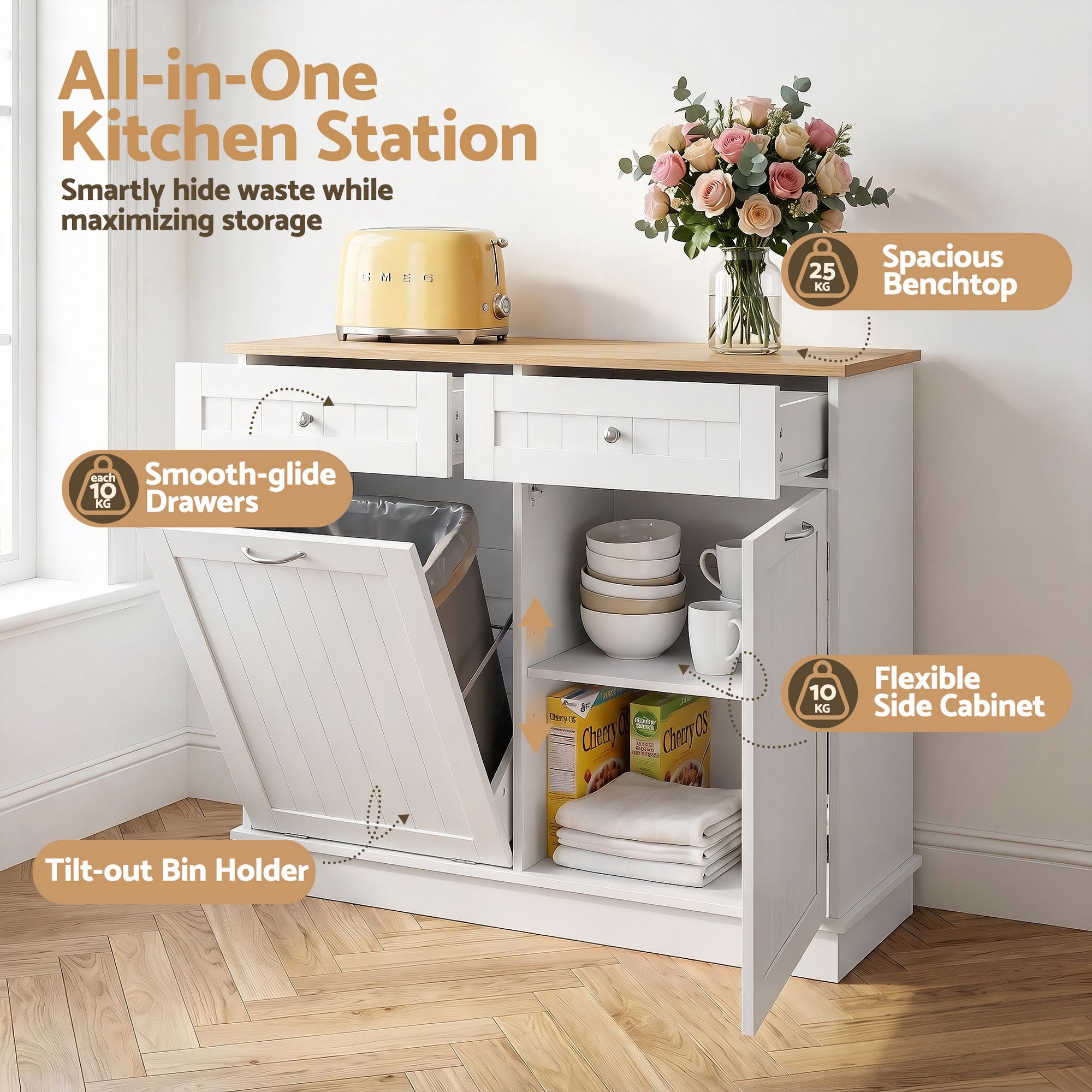Buffet Sideboard Cabinet Tilt Out Bin Storage | Simpledeals