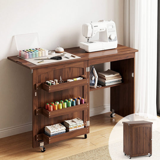 Folding Sewing Table Rolling Craft Station - Desks
