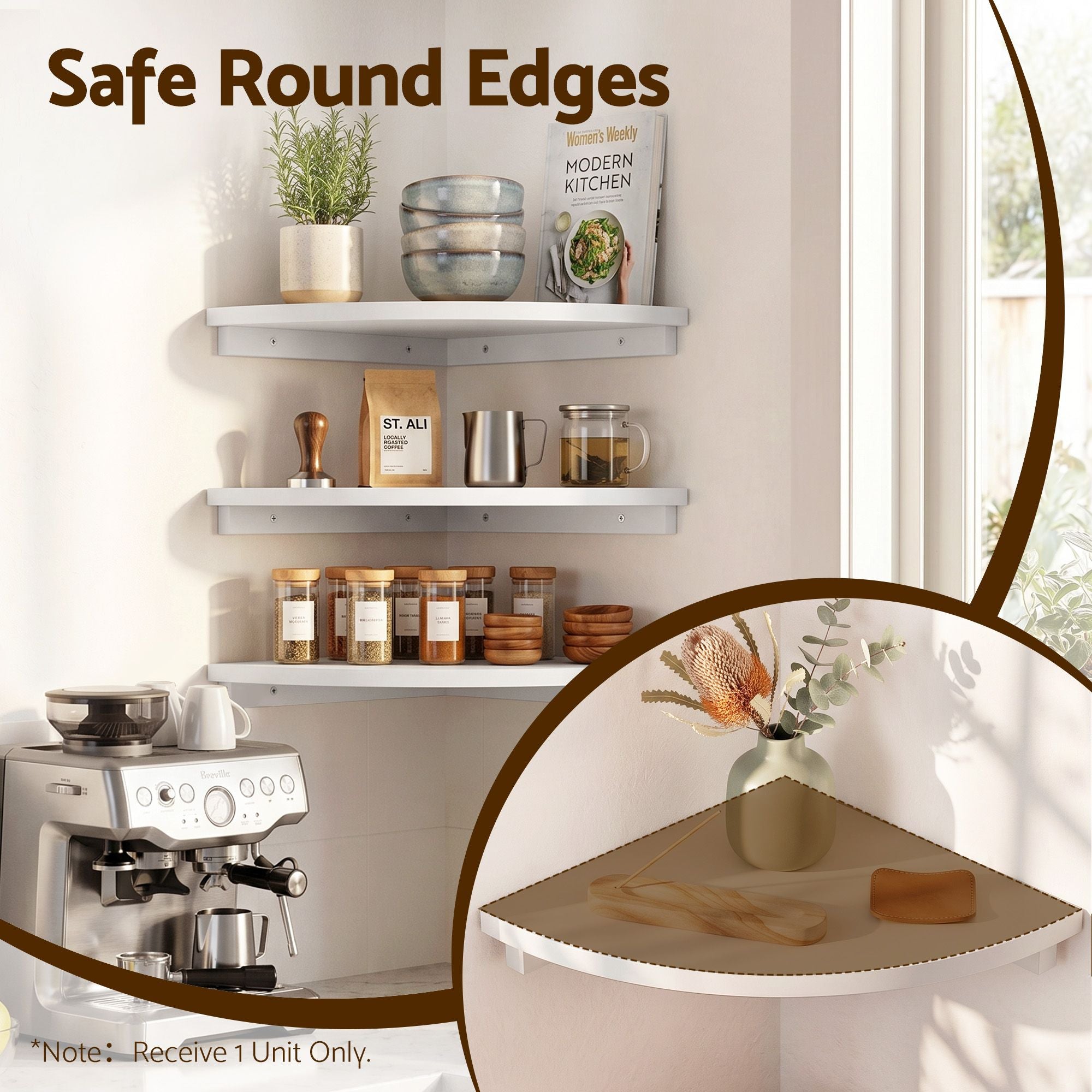 Corner Floating Wall Shelf White Round Edge | Simpledeals
