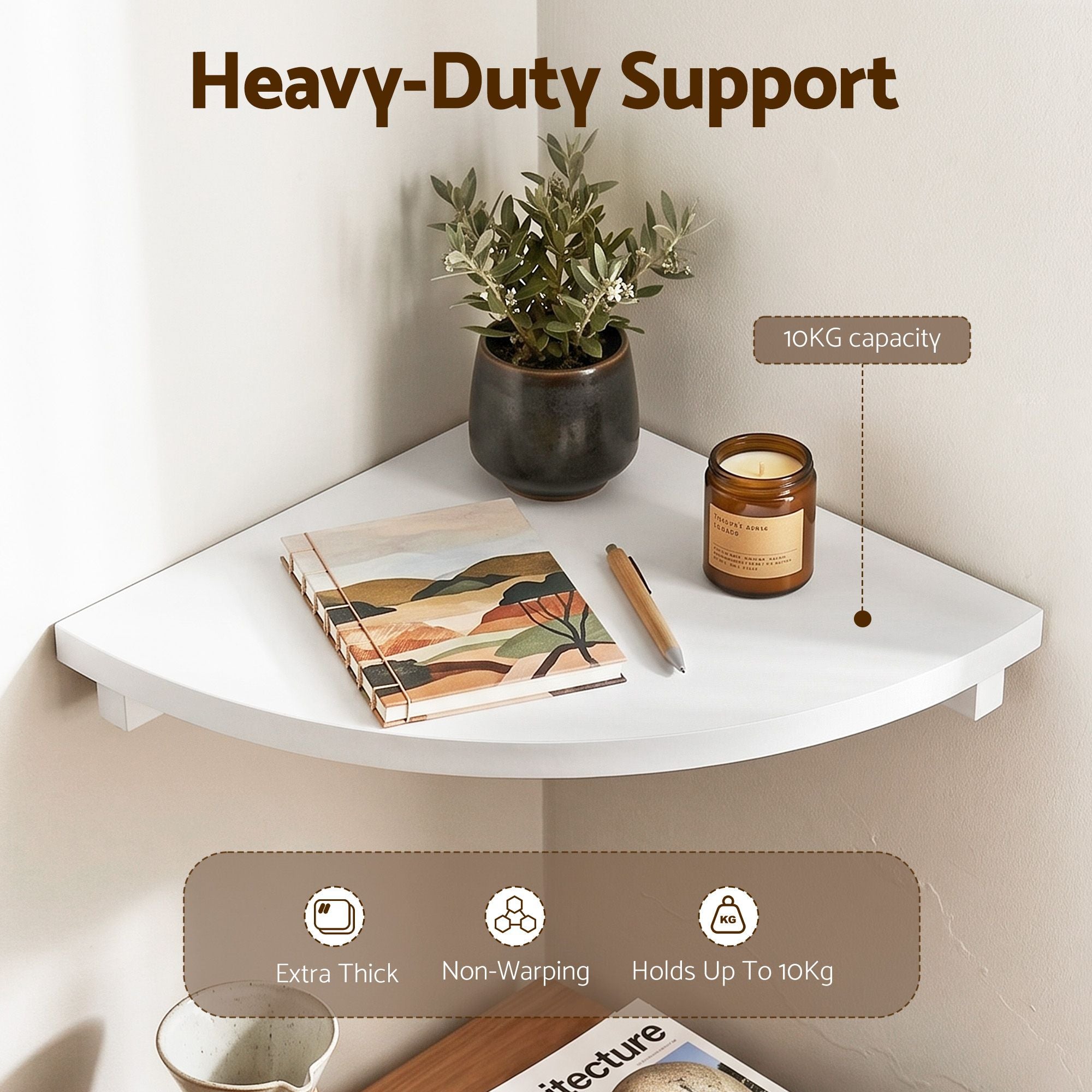 Corner Floating Wall Shelf White Round Edge | Simpledeals