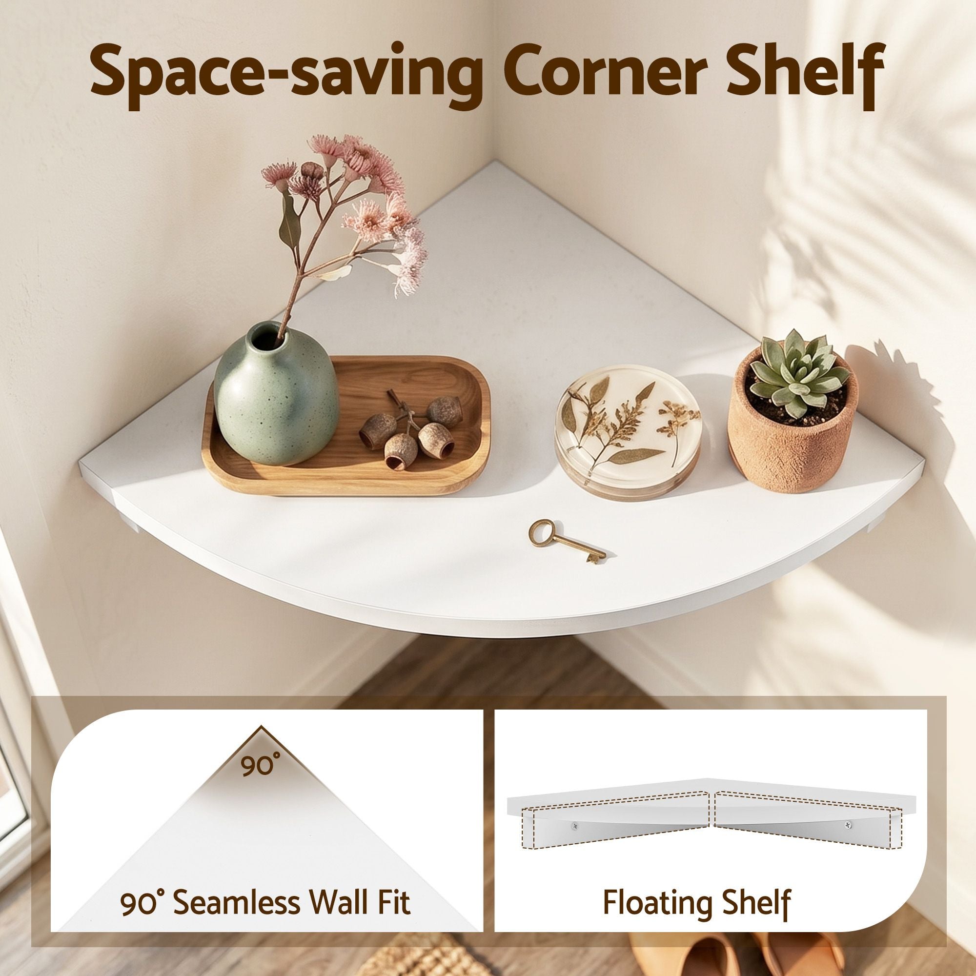 Corner Floating Wall Shelf White Round Edge | Simpledeals