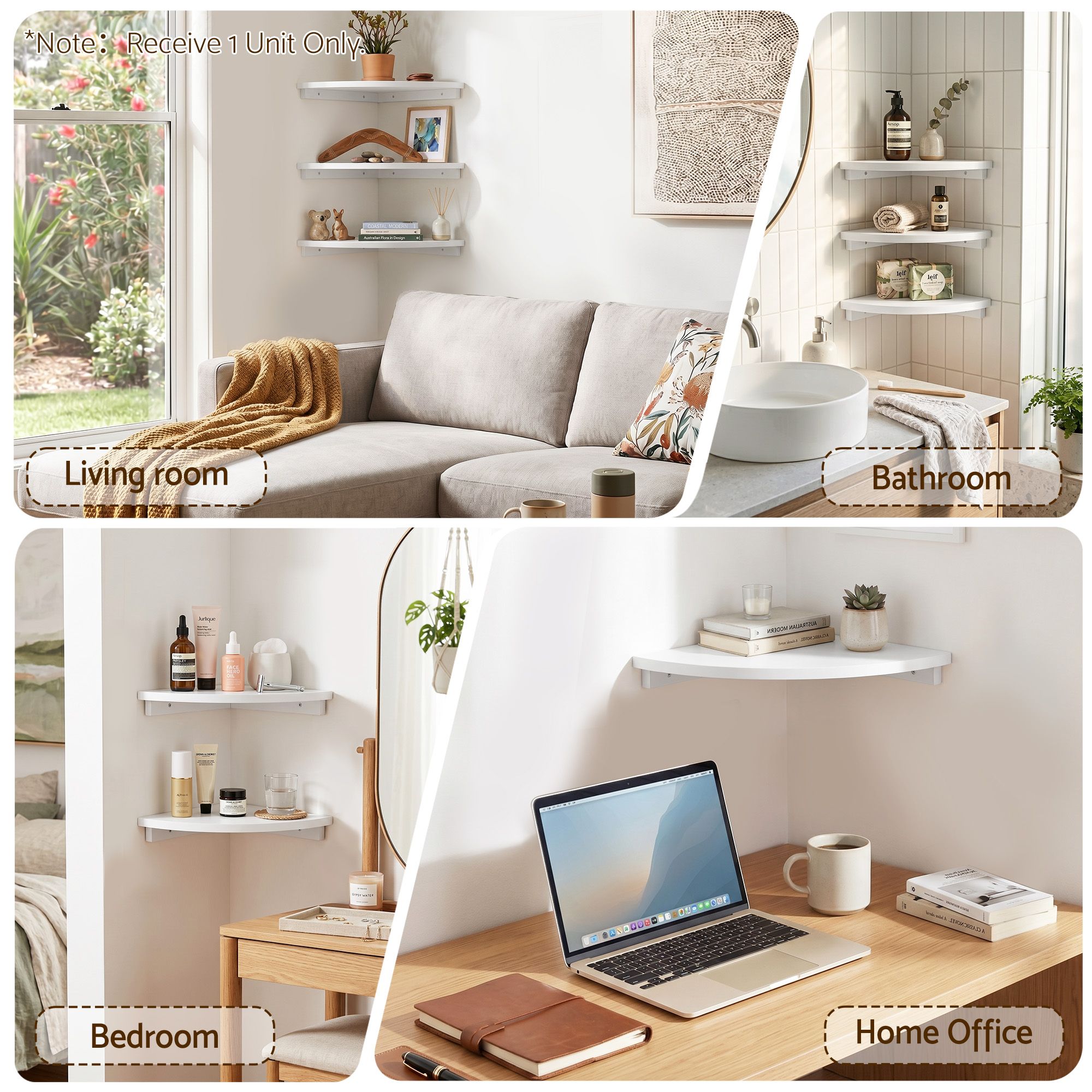 Corner Floating Wall Shelf White Round Edge | Simpledeals