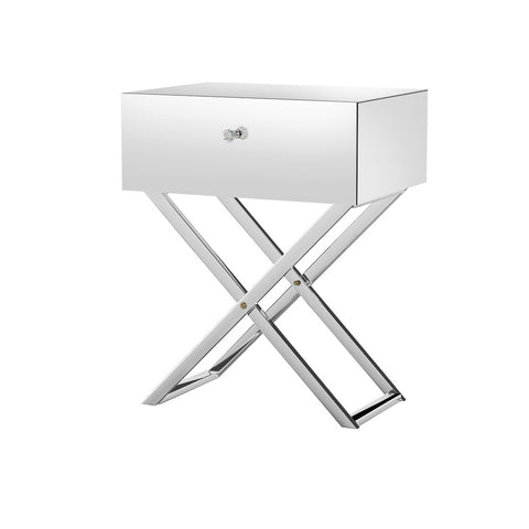 Mirrored Silver Elegance Bedside Table with Nightstand Drawers