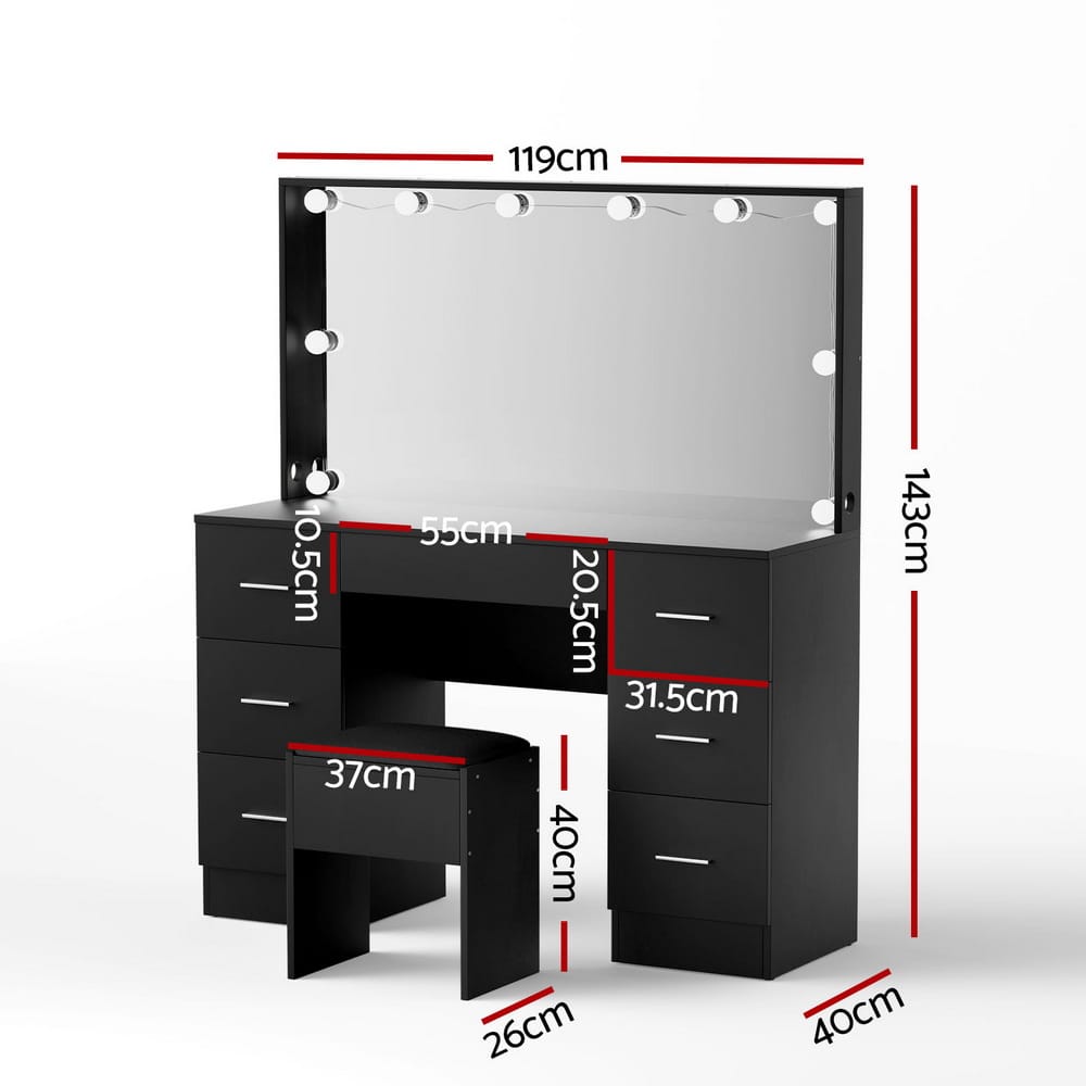 Vanity Desk Set Black 119x40x143cm
