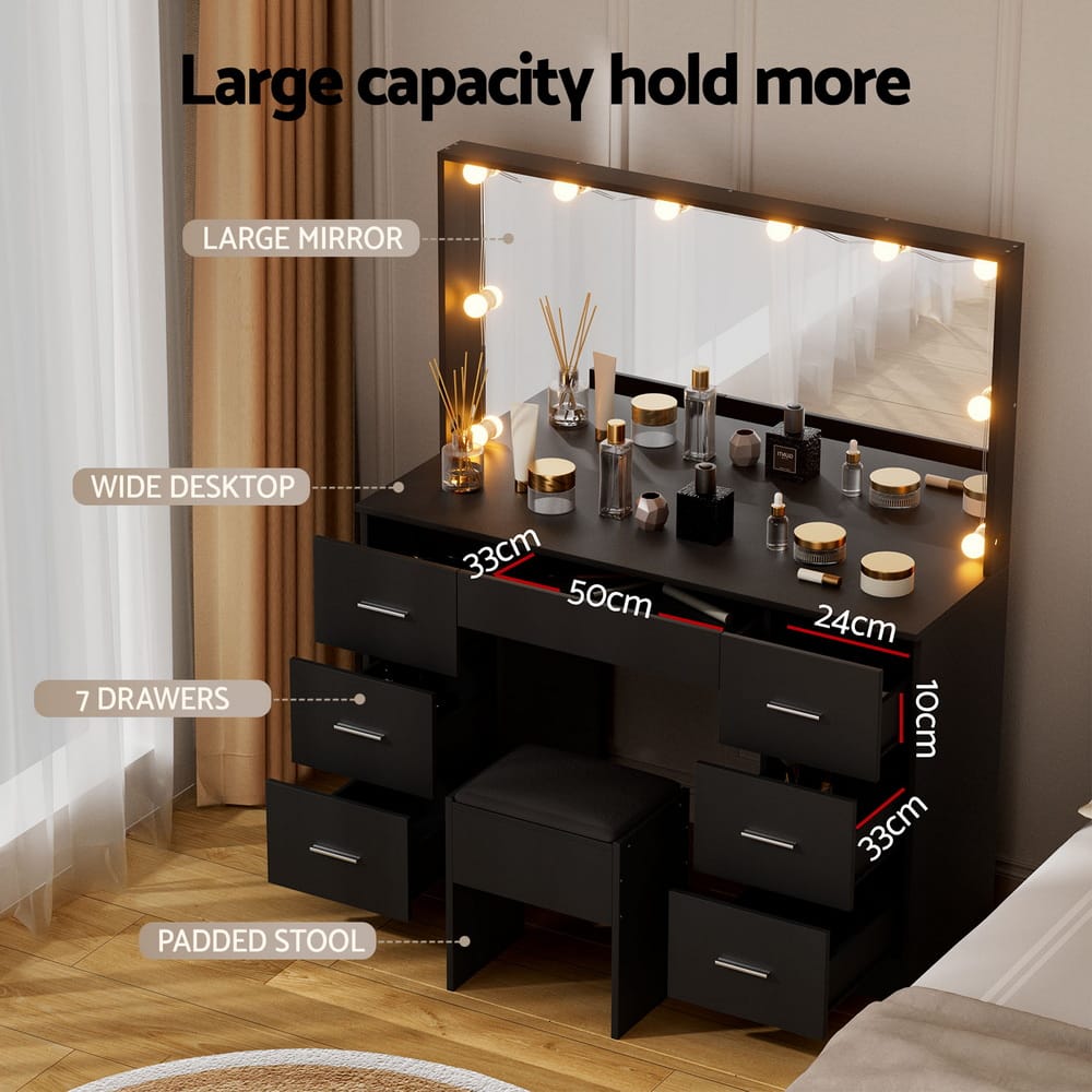 Vanity Desk Set Black 119x40x143cm