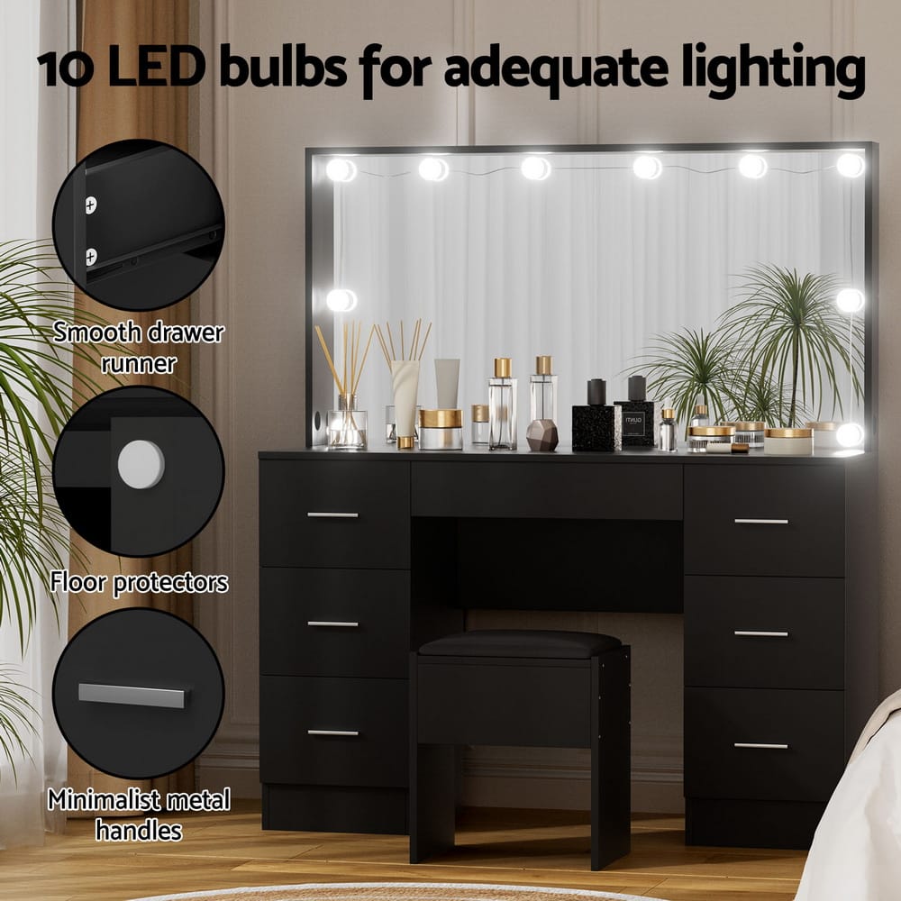 Vanity Desk Set Black 119x40x143cm