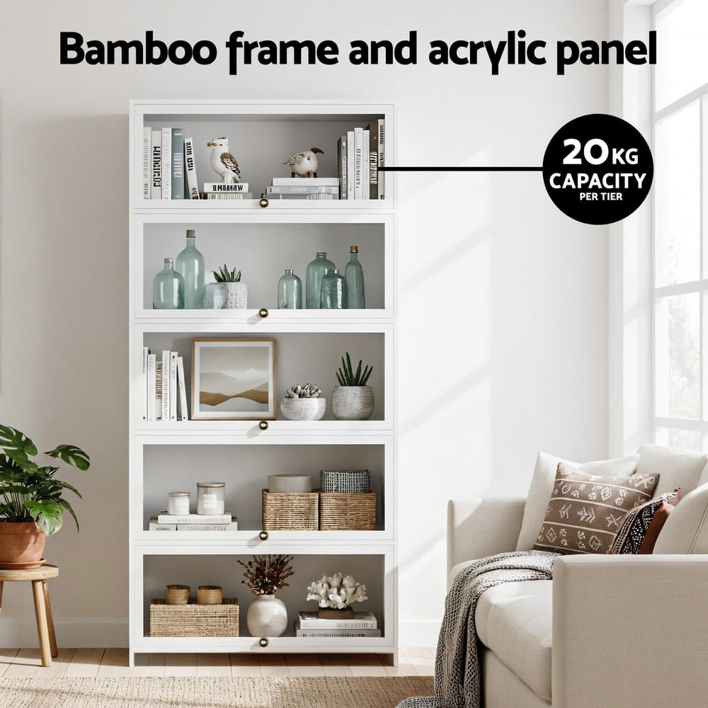5-Tier White Display Cabinet 78.5x32x172cm