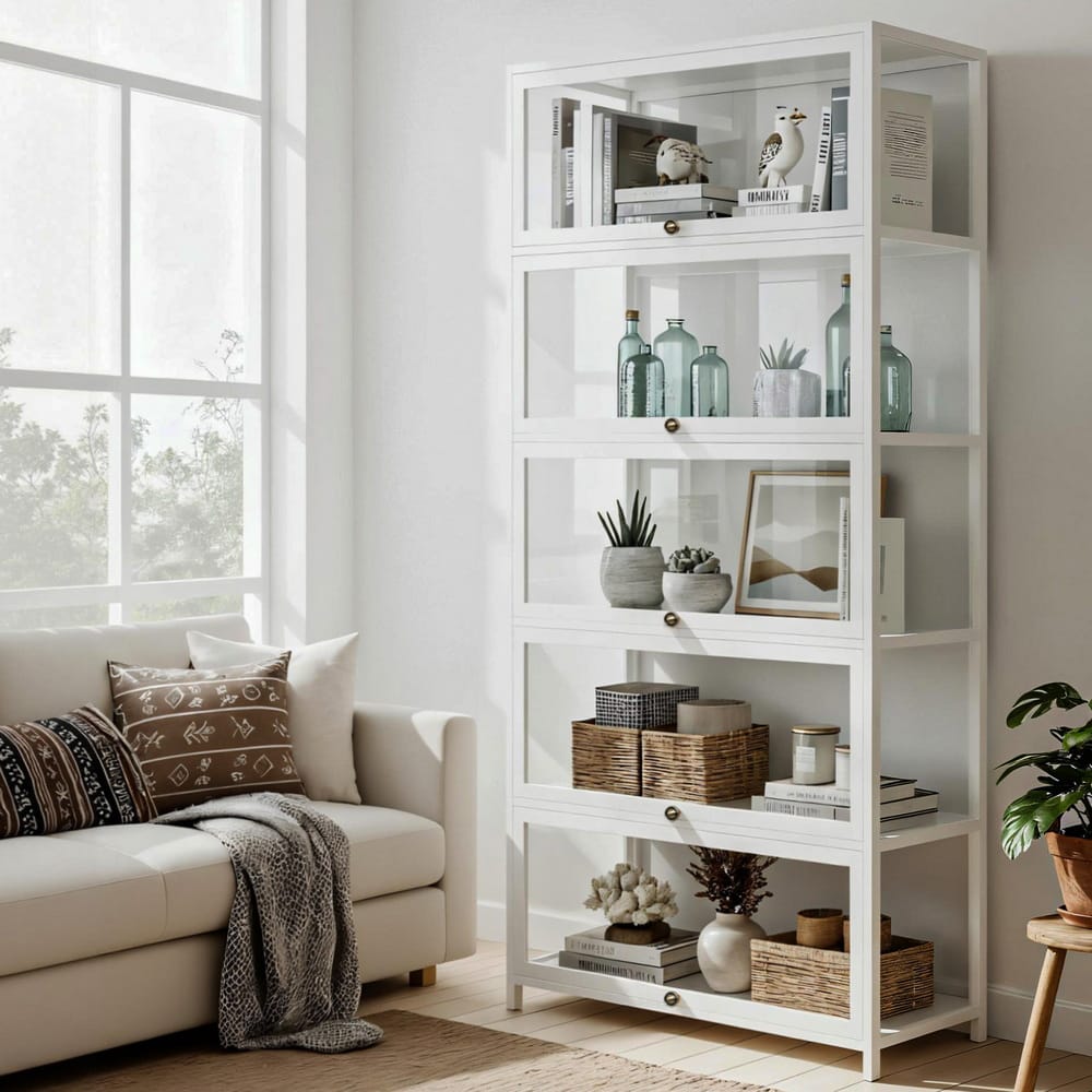 5-Tier White Display Cabinet 78.5x32x172cm