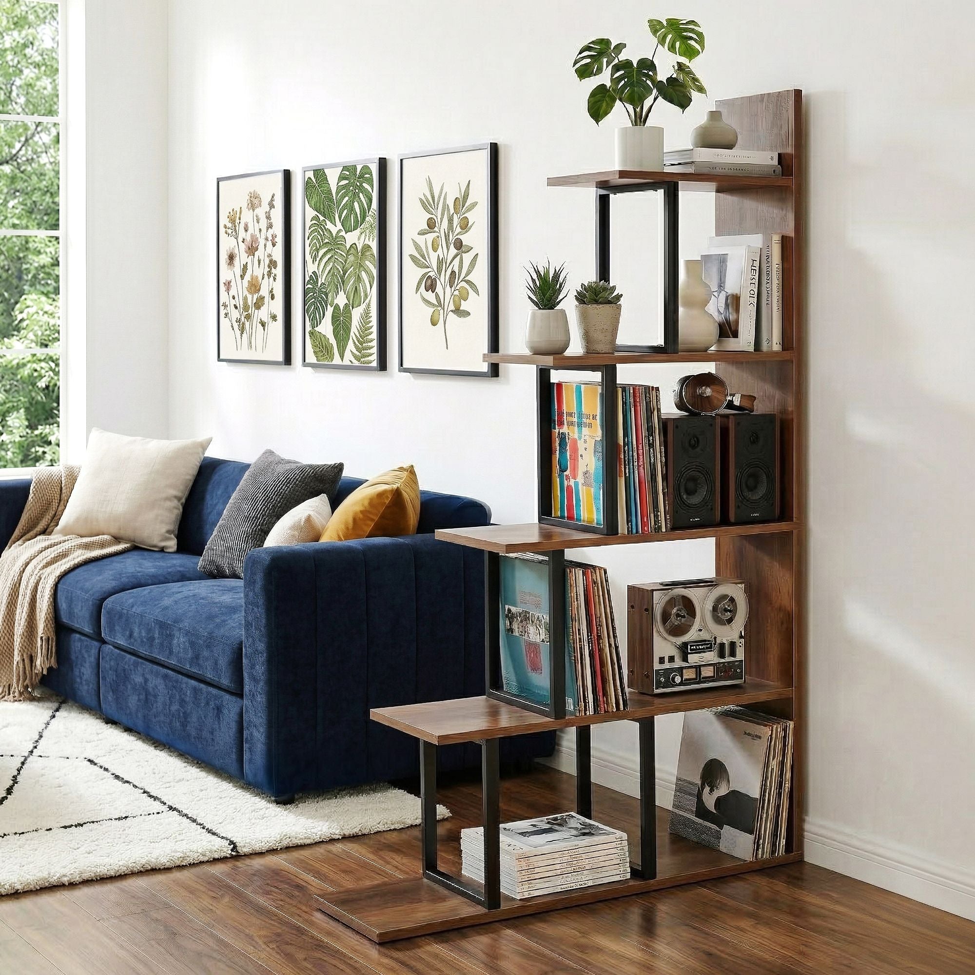 5 Tier Corner Bookshelf Ladder Shelf Walnut | Simpledeals