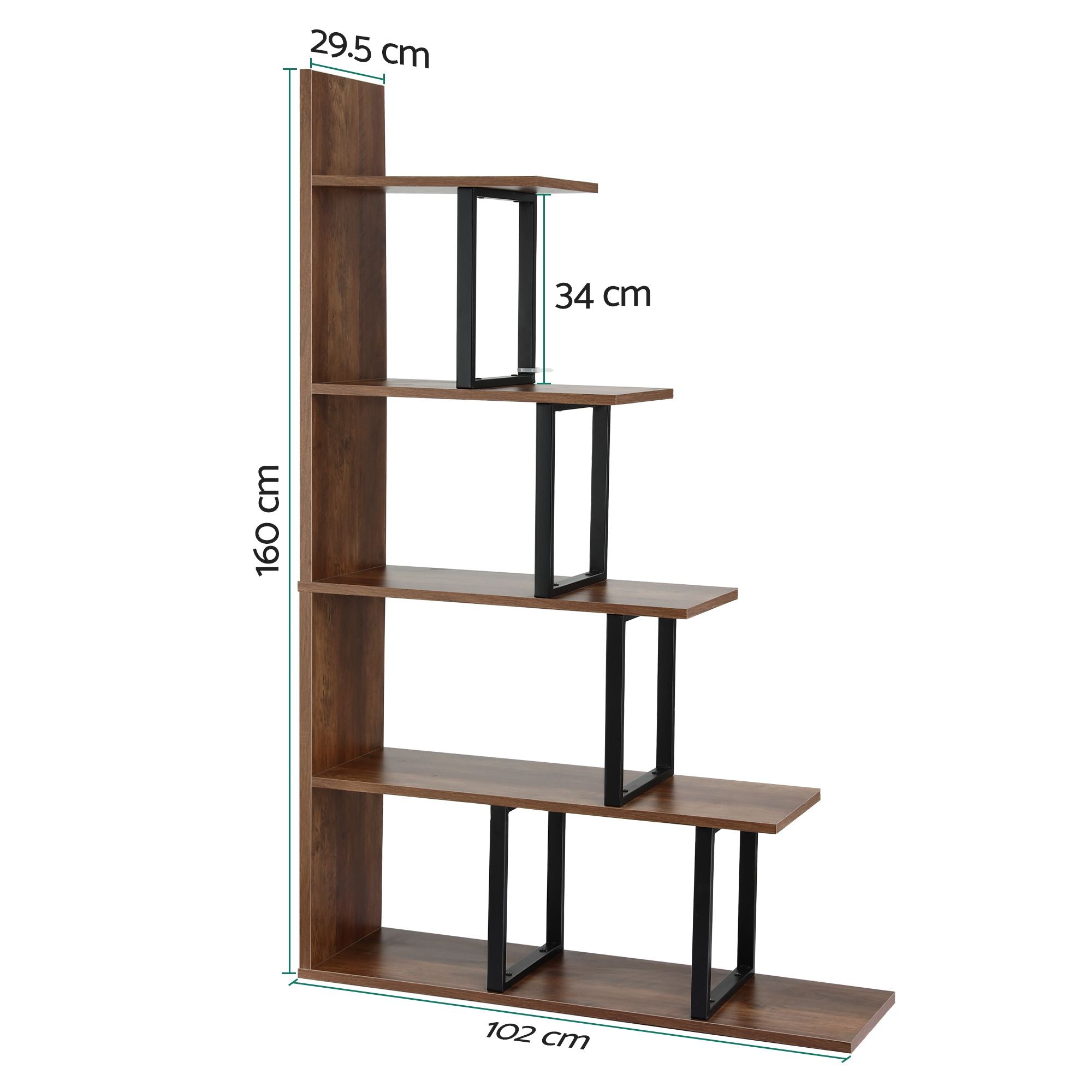 5 Tier Corner Bookshelf Ladder Shelf Walnut | Simpledeals