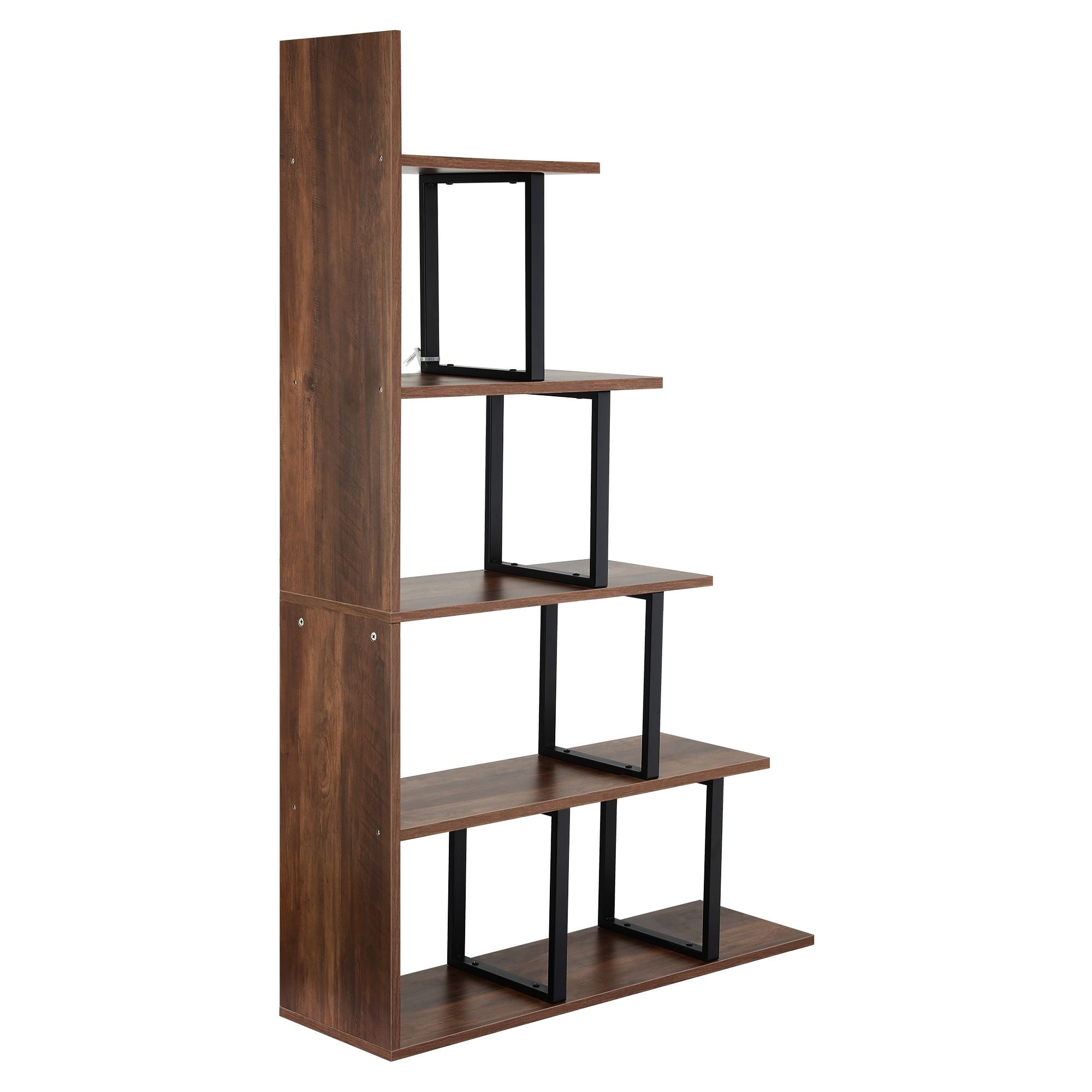 5 Tier Corner Bookshelf Ladder Shelf Walnut | Simpledeals
